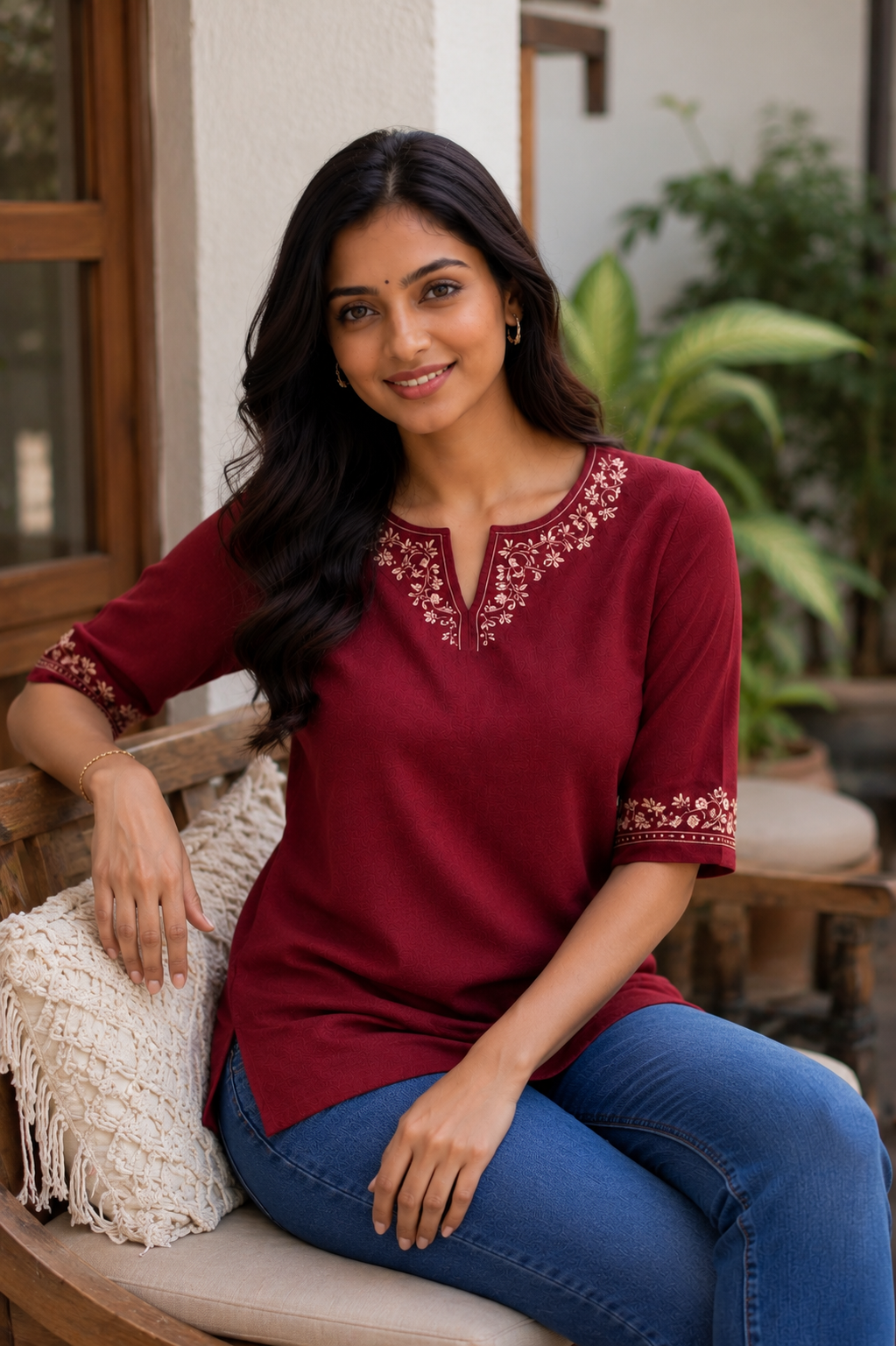 Everyday Short Kurti - Maroon