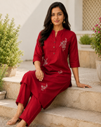Ruby Blossom Embroidered Co-ord Set