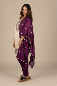 Off-White Designer Silk Suit with Magenta Dupatta and Pant
