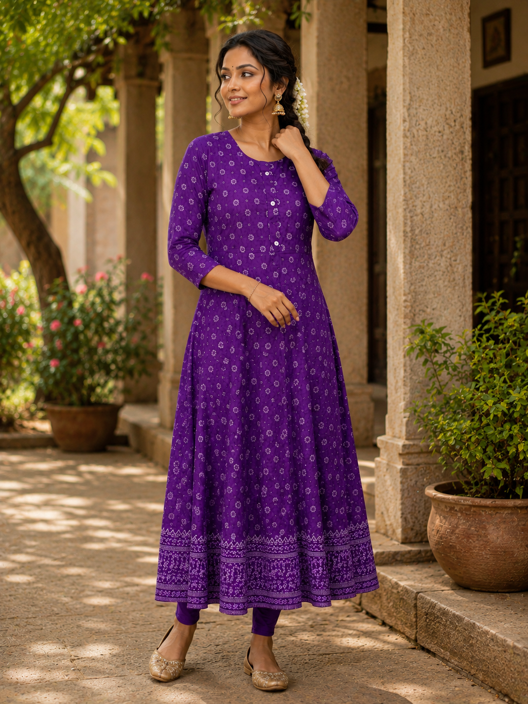Bindoo Kali Cotton Kurti - Plum Purple