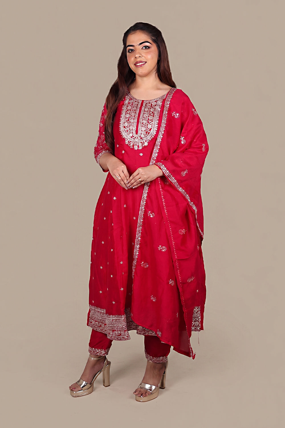 Red Designer Flared Salwar Suit