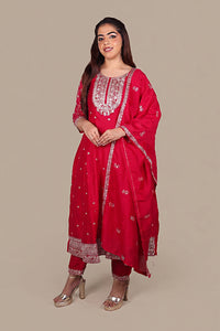 Red Designer Flared Salwar Suit