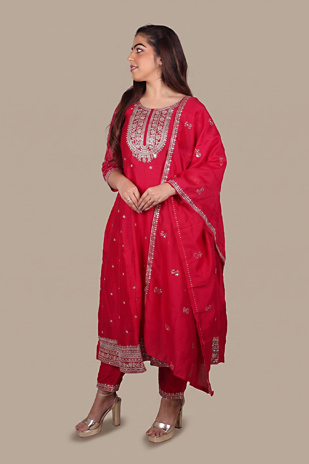 Red Designer Flared Salwar Suit