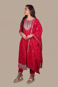 Red Designer Flared Salwar Suit
