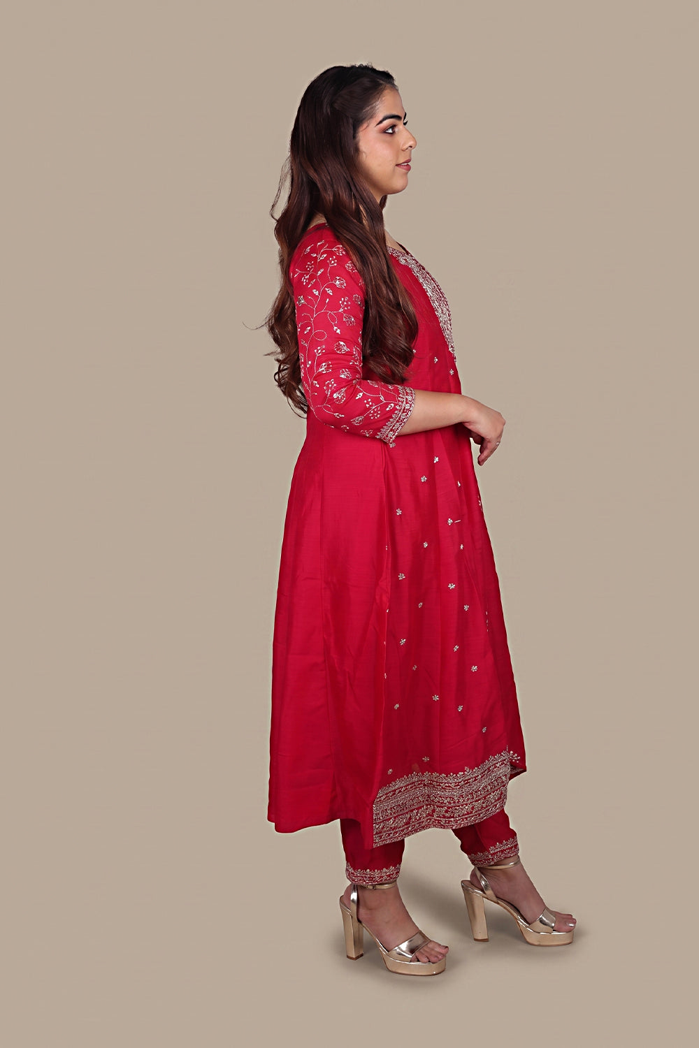 Red Designer Flared Salwar Suit