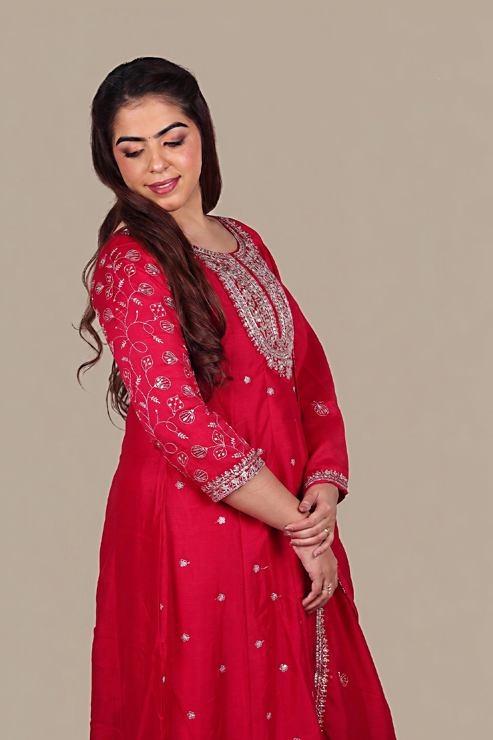 Red Designer Flared Salwar Suit