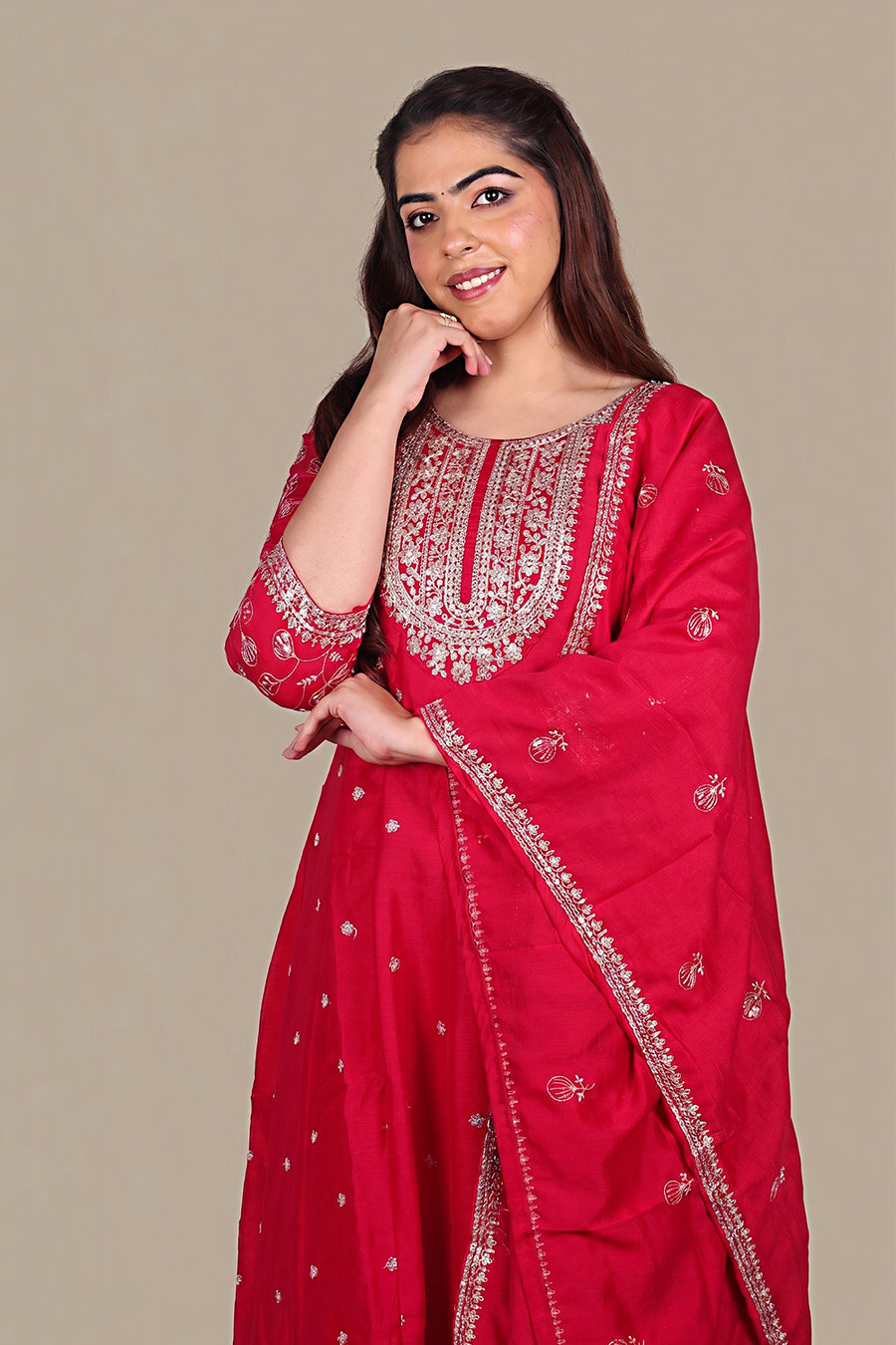 Red Designer Flared Salwar Suit
