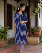 Blue Ikat Straight Kurti