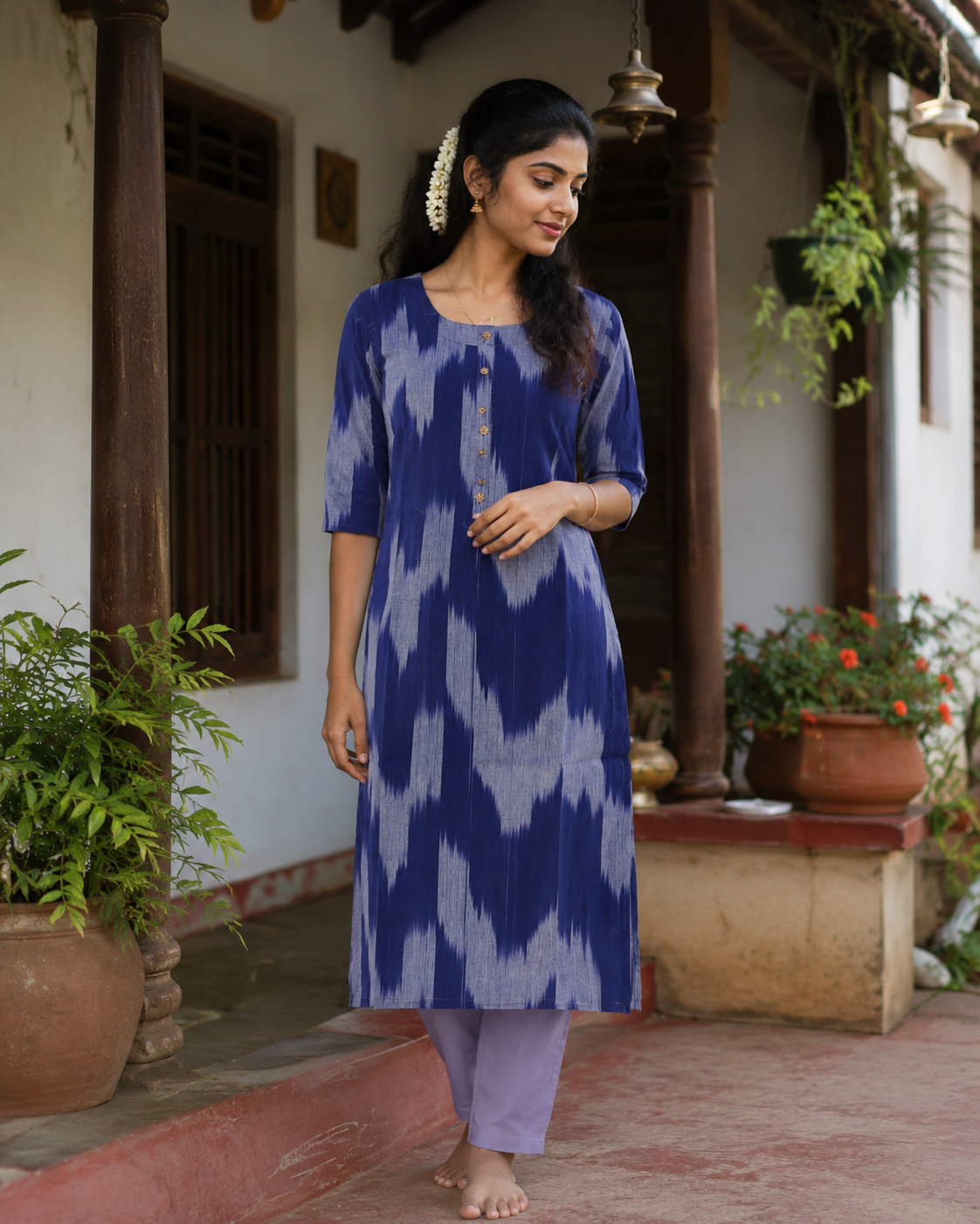 Blue Ikat Straight Kurti