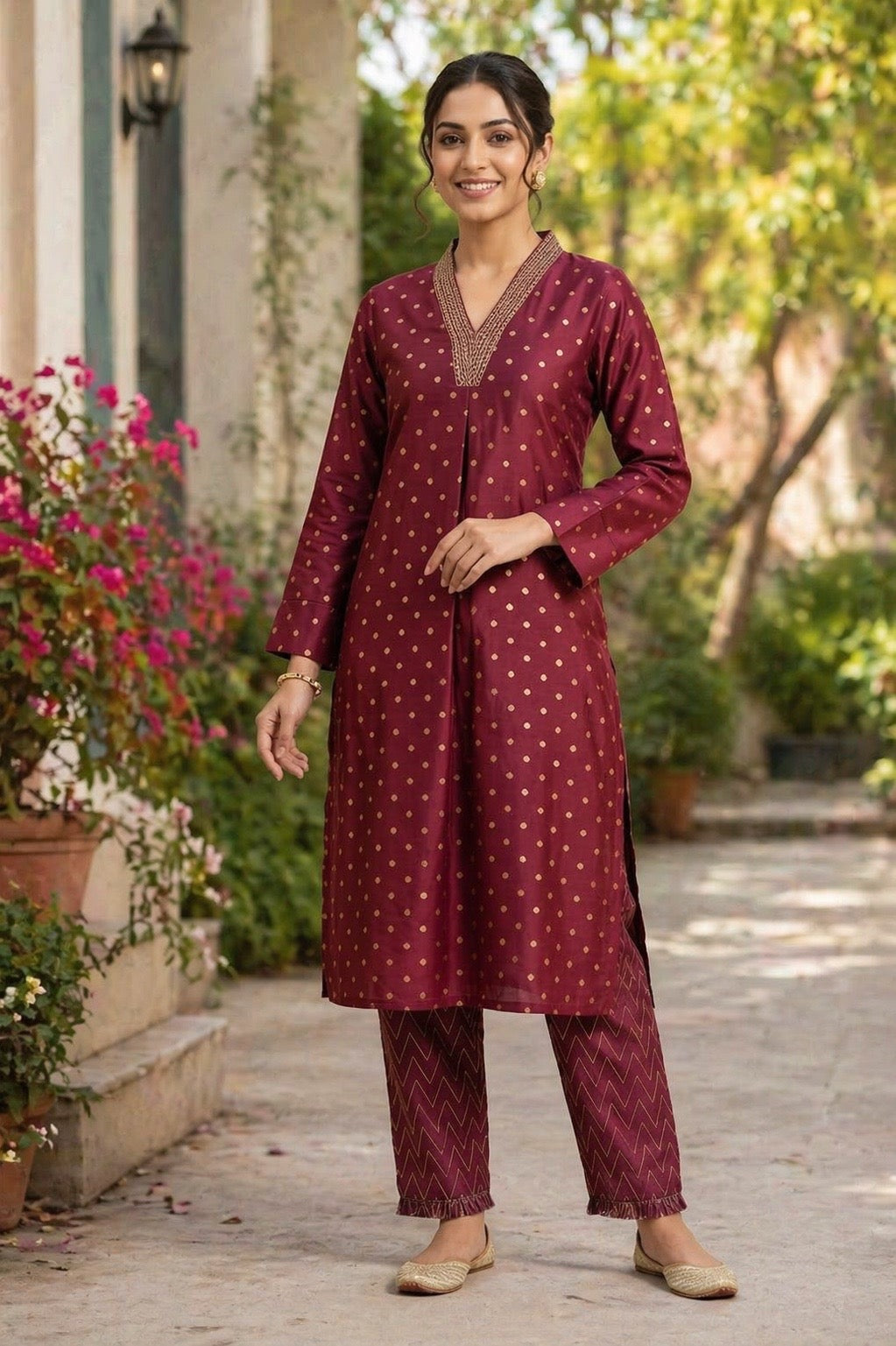 Maroon Roman Silk Co-ord Set – Effortless Everyday Elegance