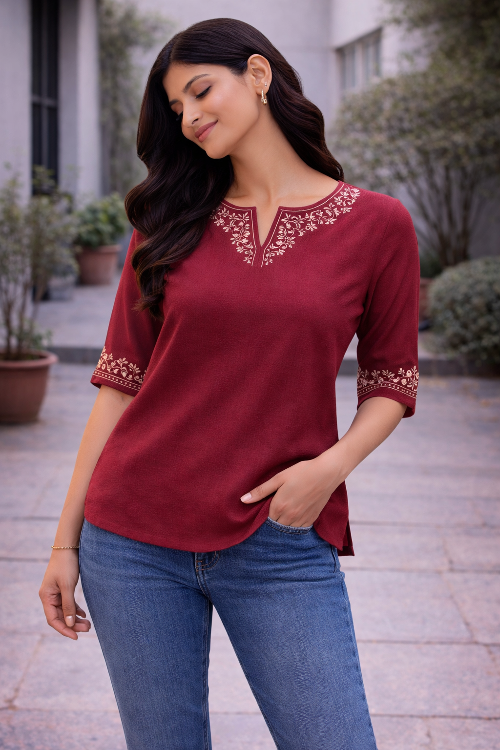 Everyday Short Kurti - Maroon