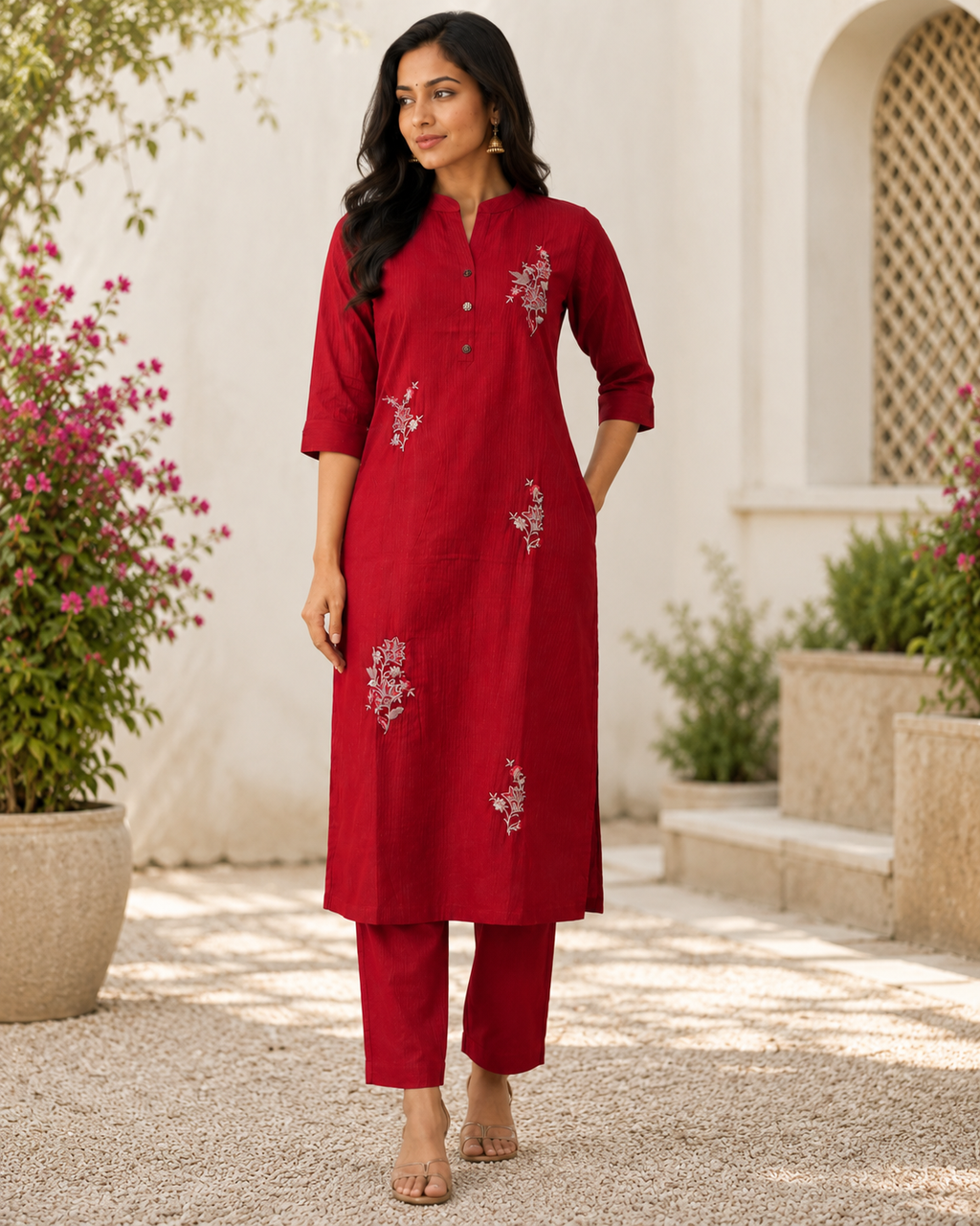 Ruby Blossom Embroidered Co-ord Set