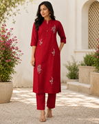 Ruby Blossom Embroidered Co-ord Set