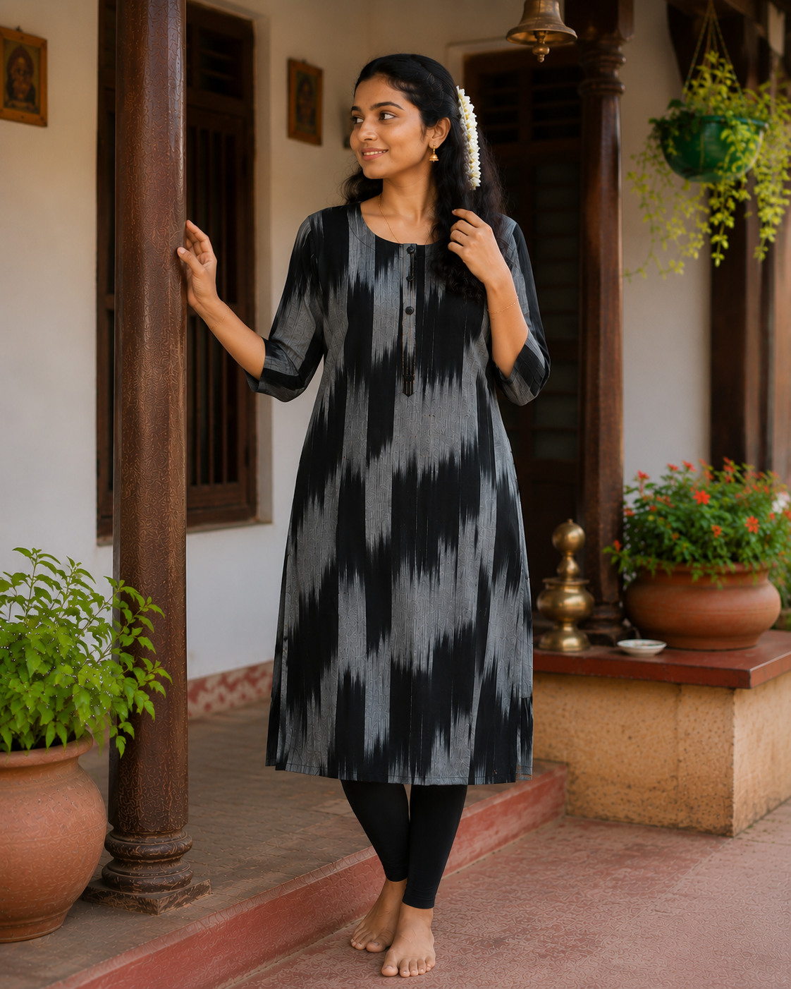 Black Ikat Straight Kurti