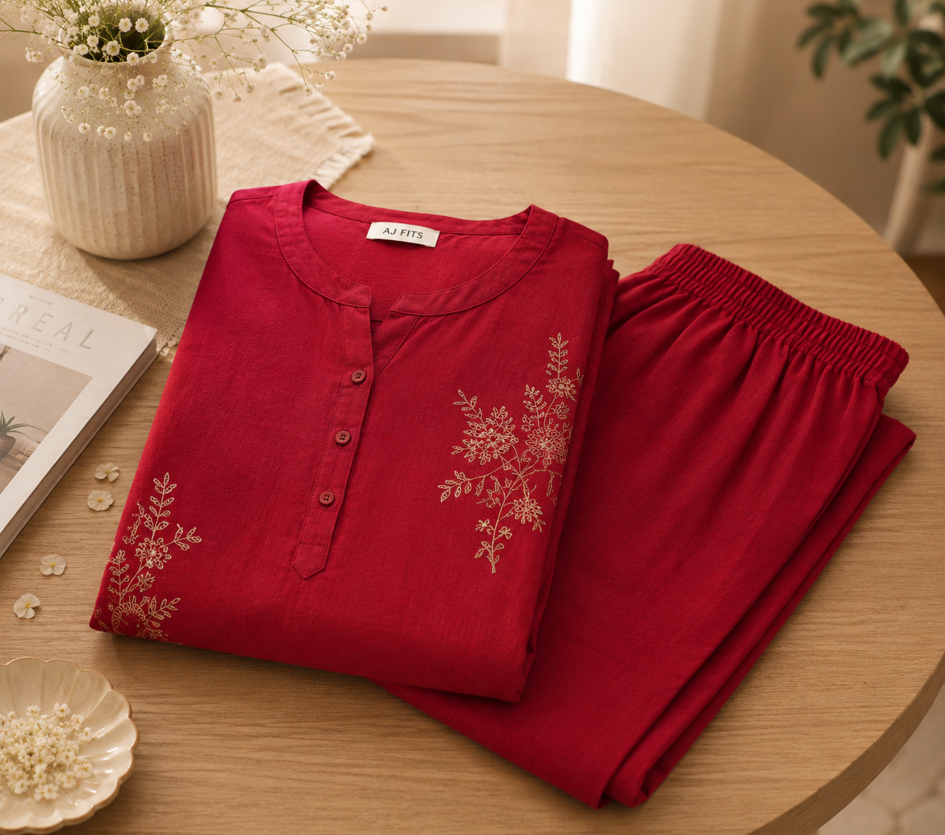 Ruby Blossom Embroidered Co-ord Set