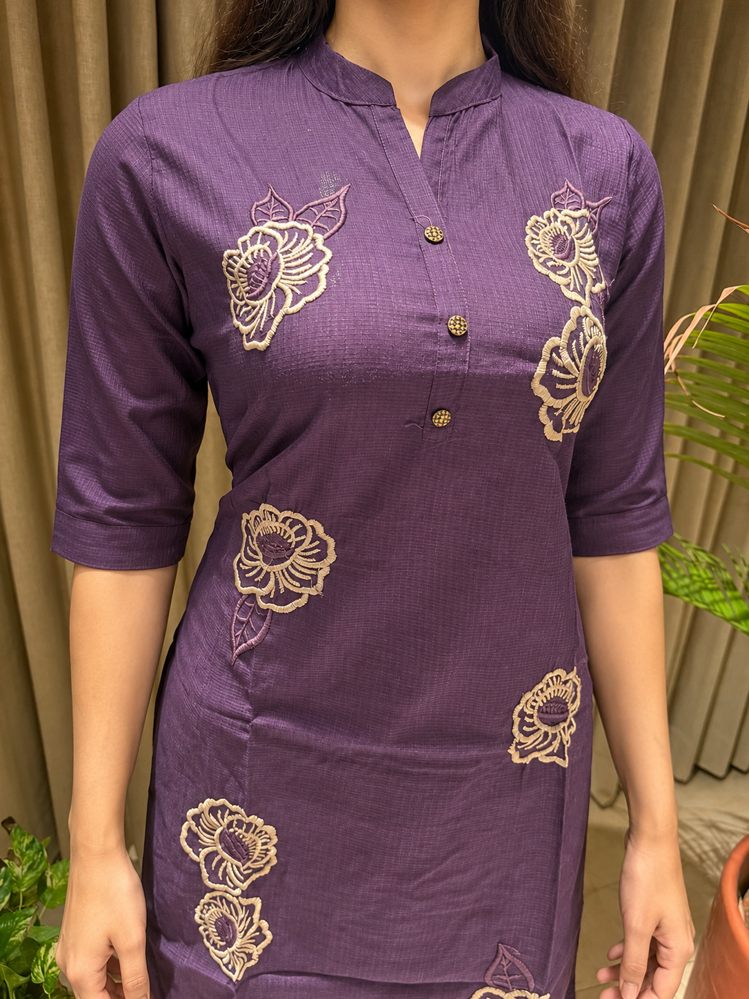 Purple Printed Stand-Collar Neck Co-ord