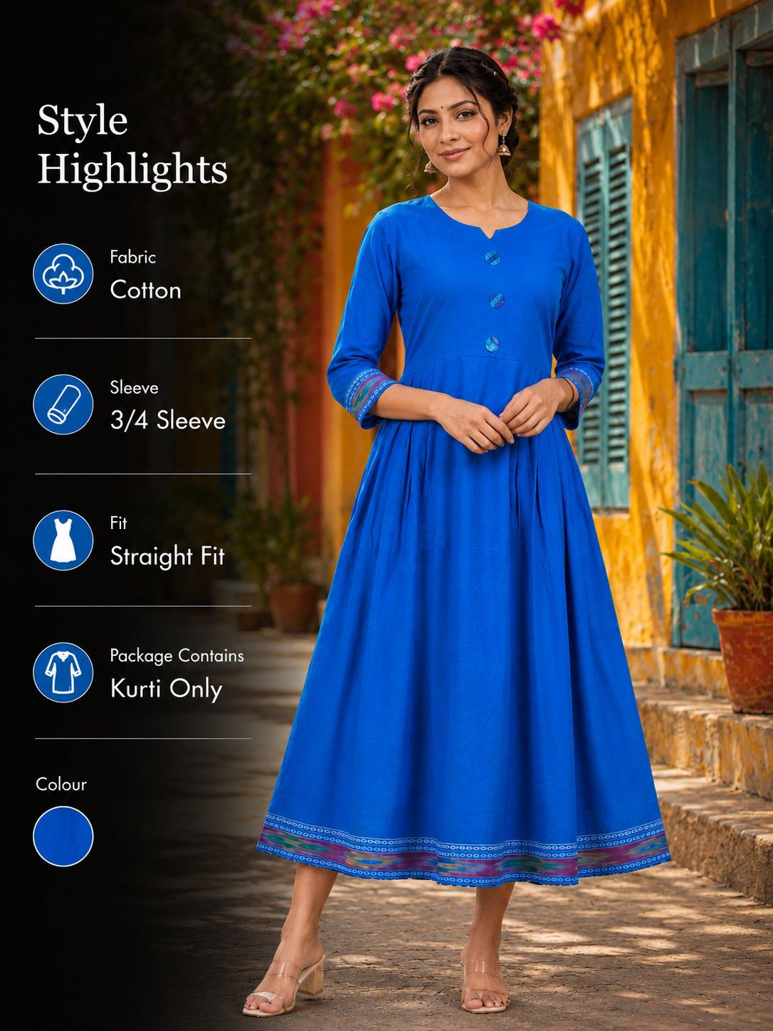 Flared Kurti - Royal Blue