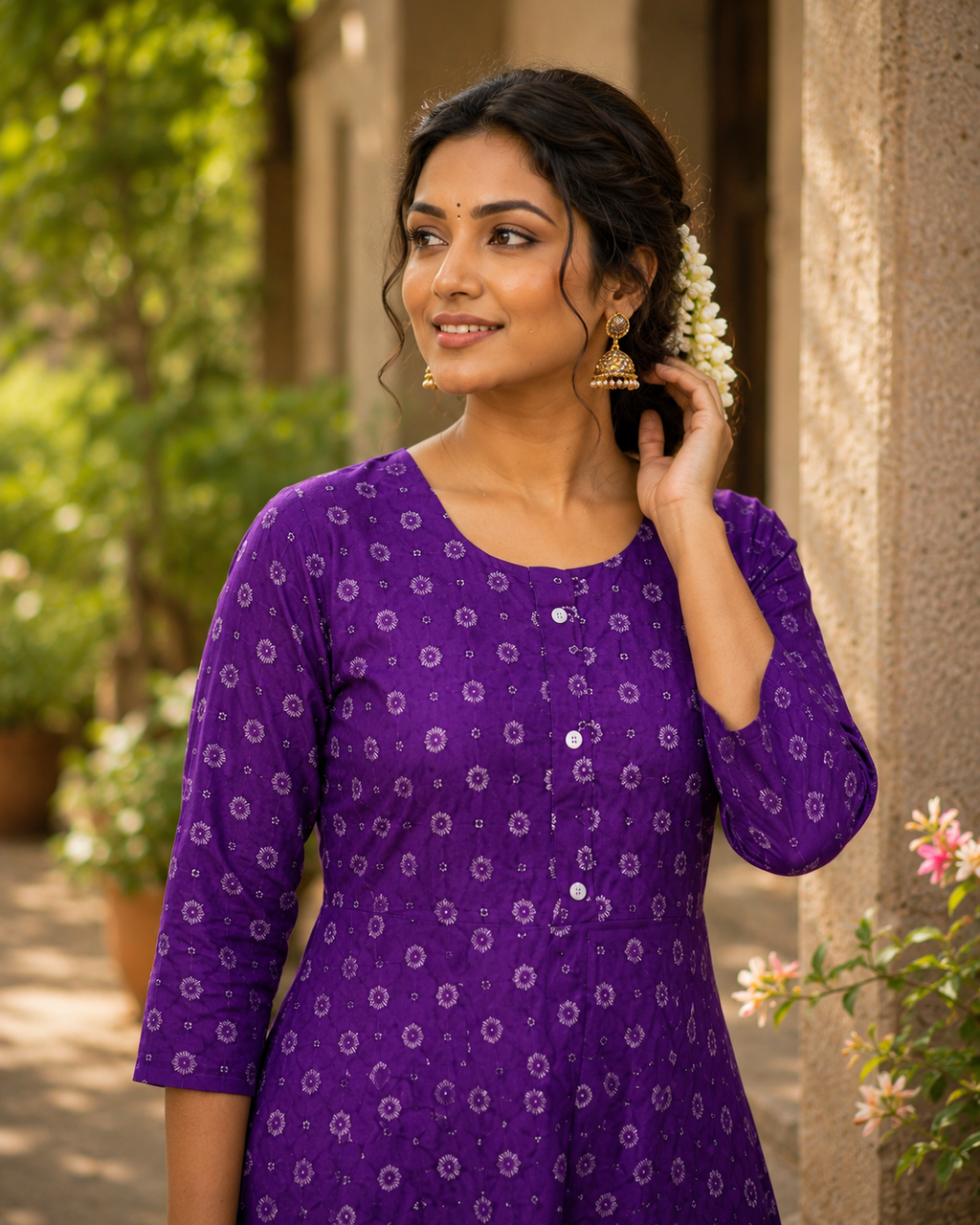 Bindoo Kali Cotton Kurti - Plum Purple