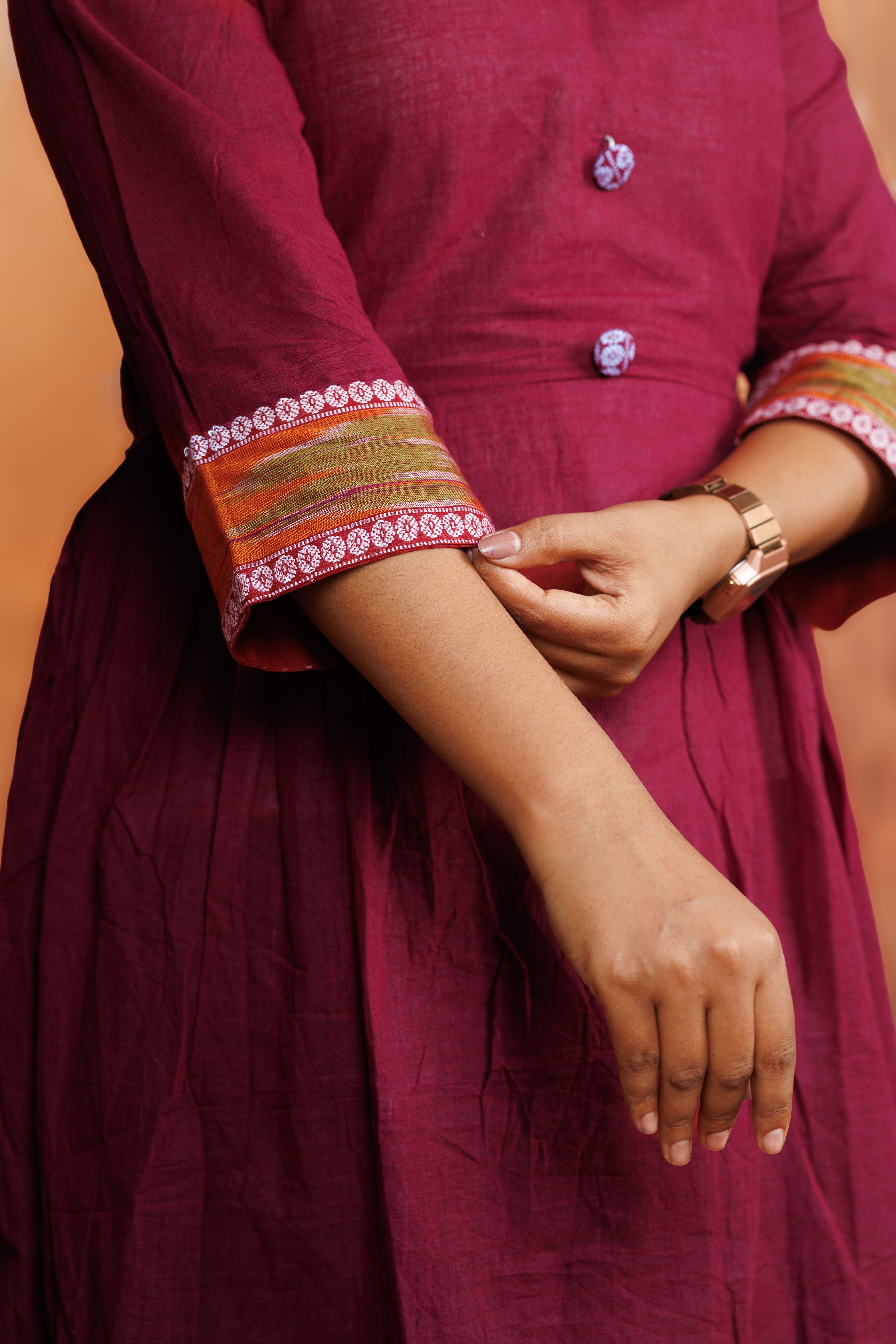 Flared Cotton Kurti - Maroon
