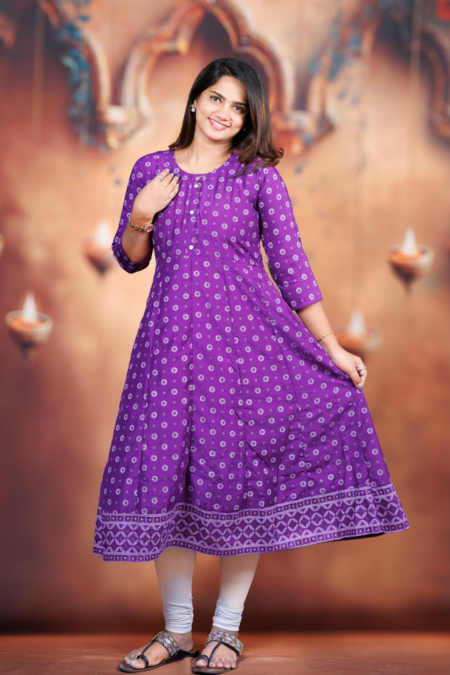 Bindoo Kali Cotton Kurti - Plum Purple