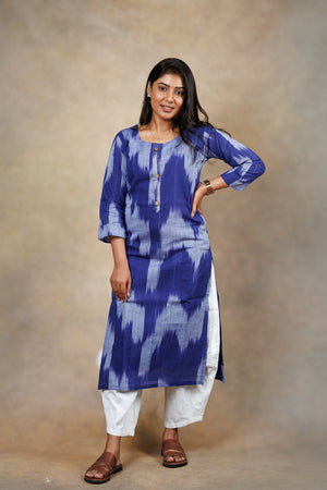 Blue Ikat Straight Kurti