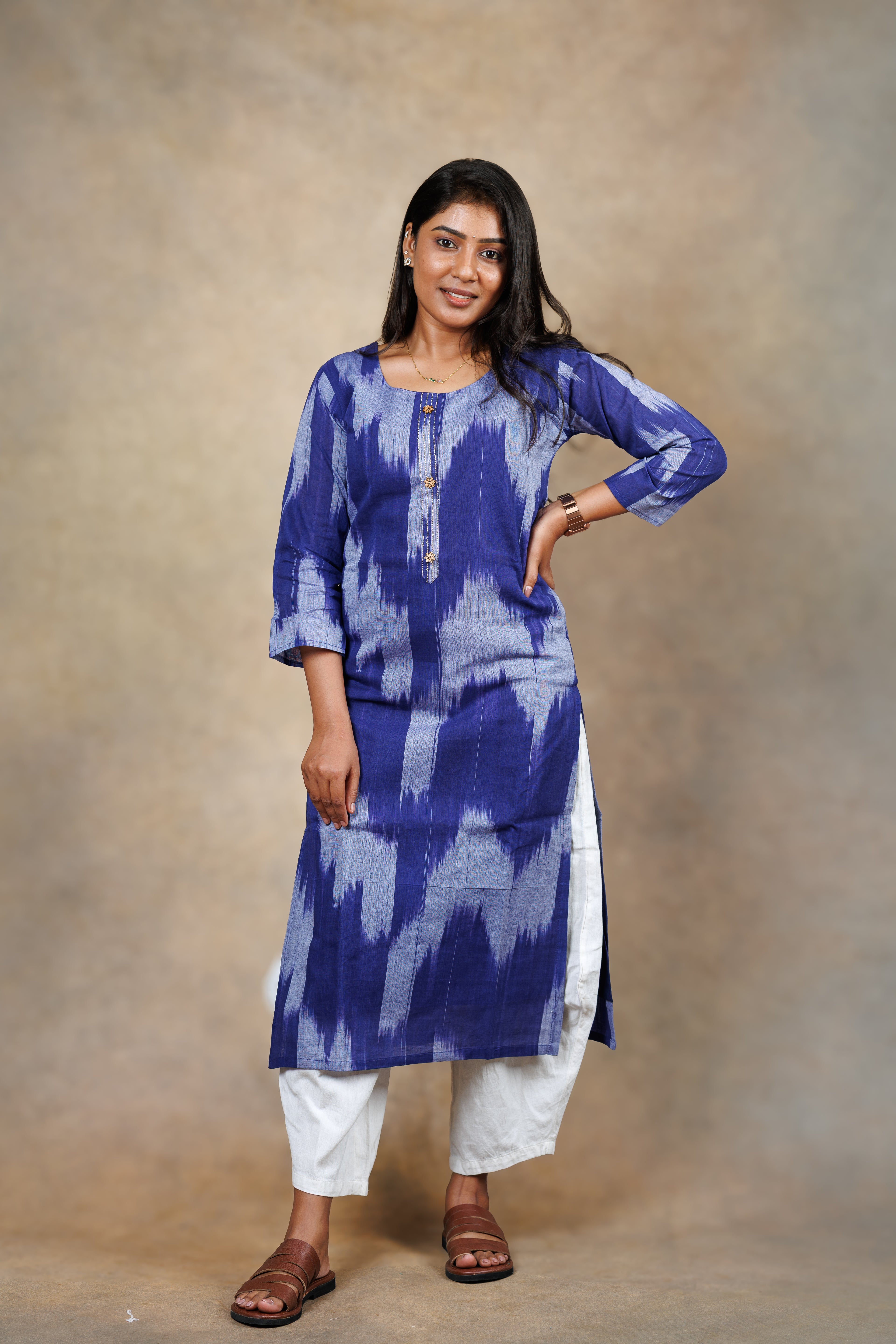 Blue Ikat Straight Kurti