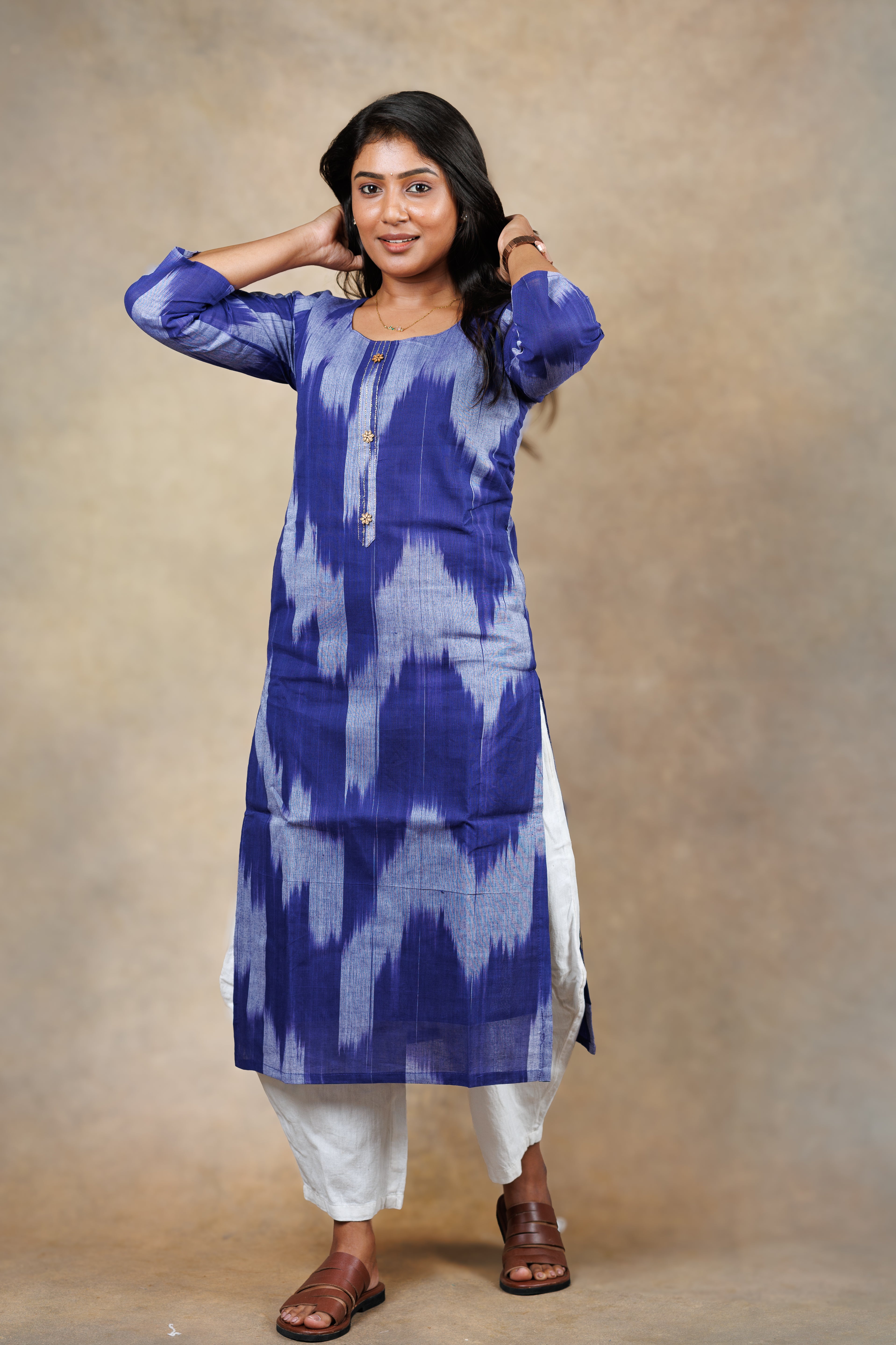 Blue Ikat Straight Kurti