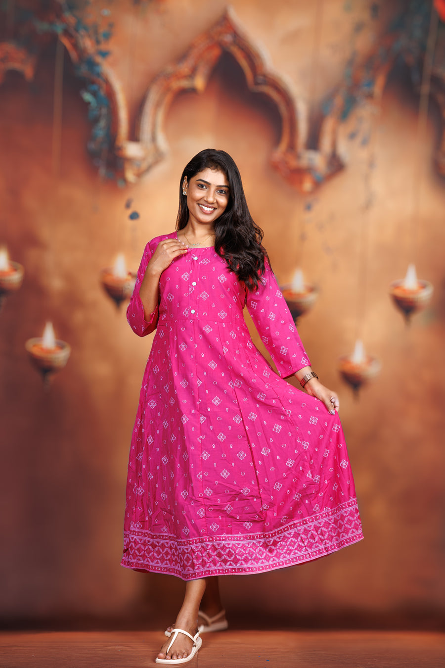 Bindoo Kali Cotton Kurti - Rani Pink