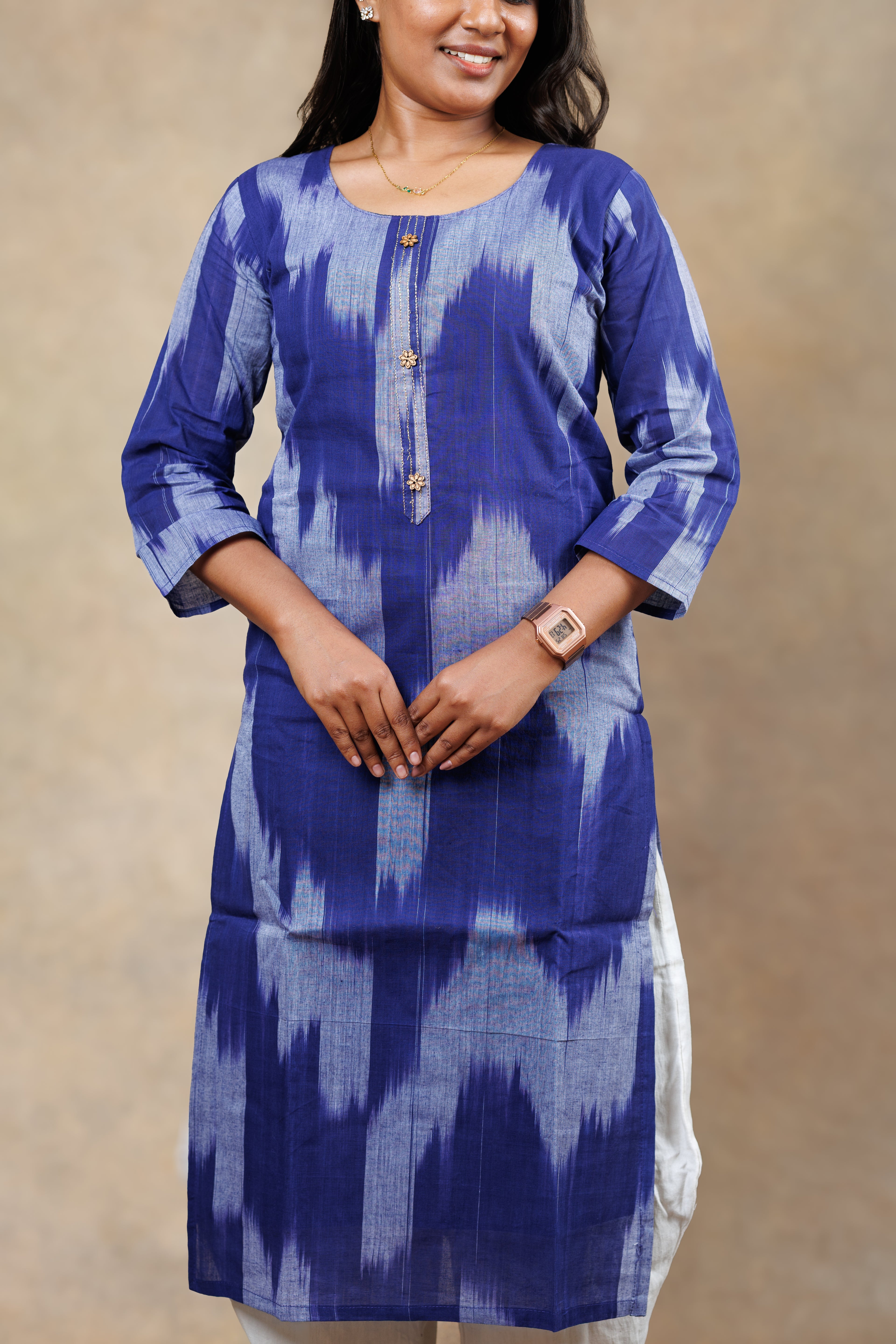 Blue Ikat Straight Kurti