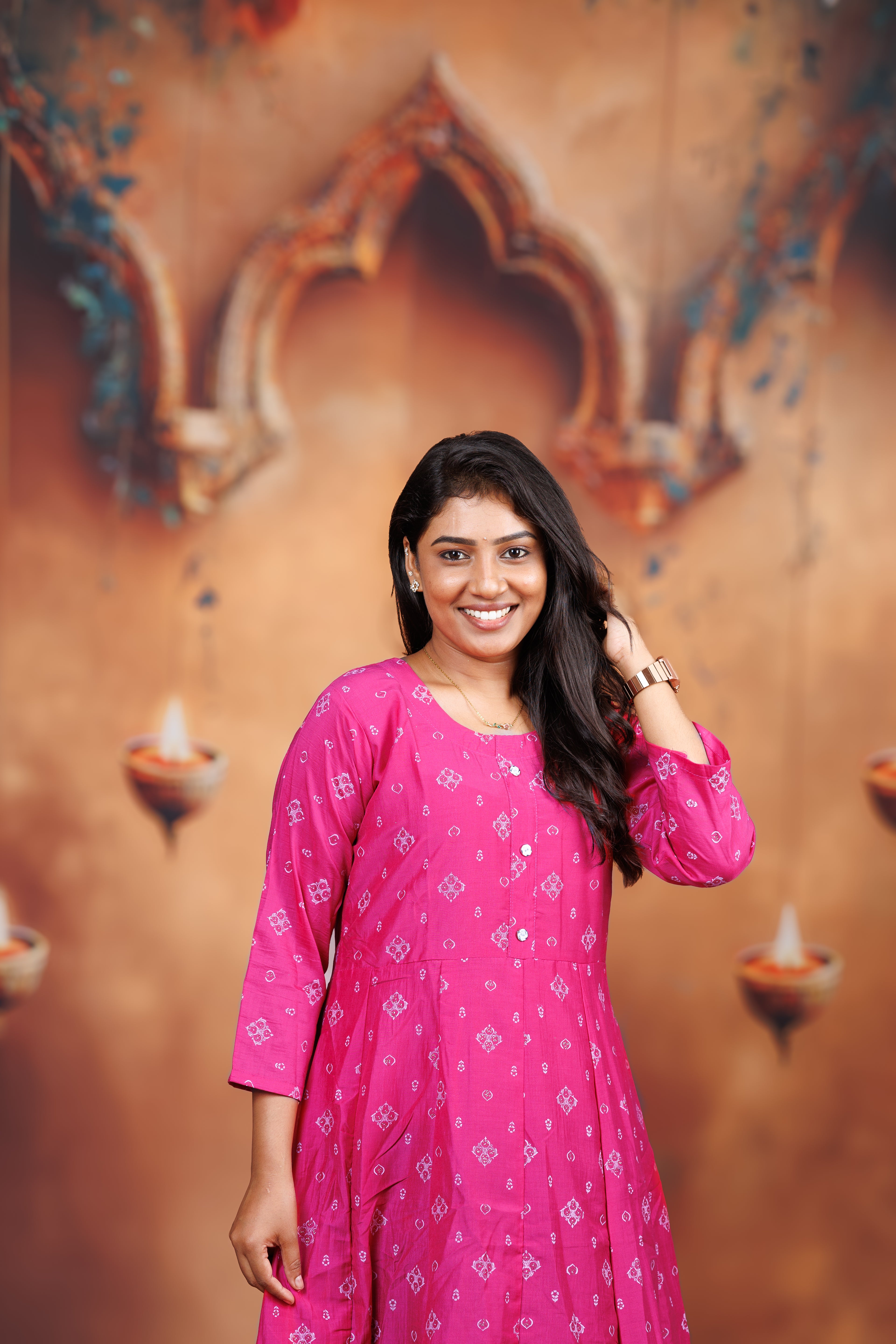 Bindoo Kali Cotton Kurti - Rani Pink