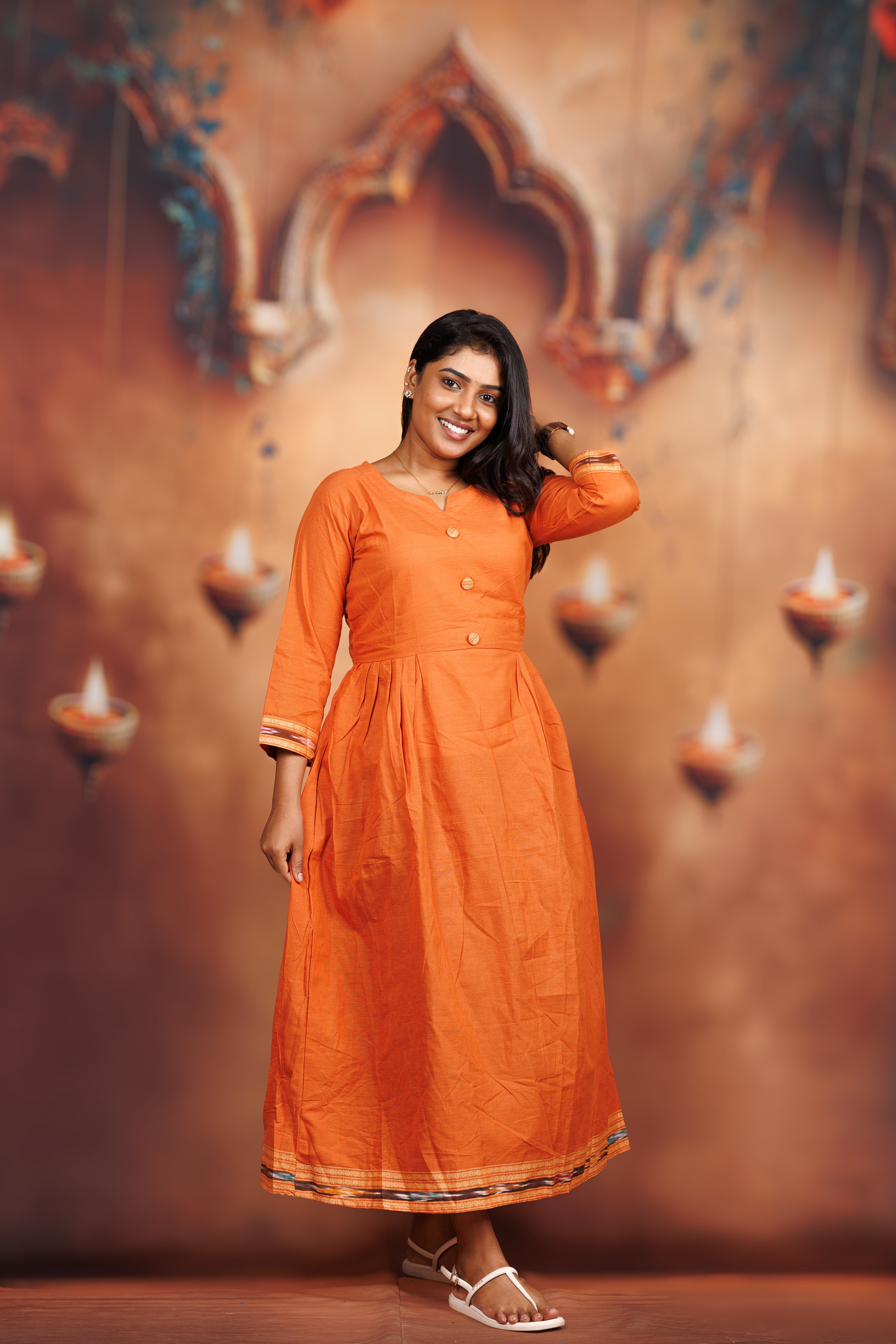 Flared Cotton Kurti – Orange.