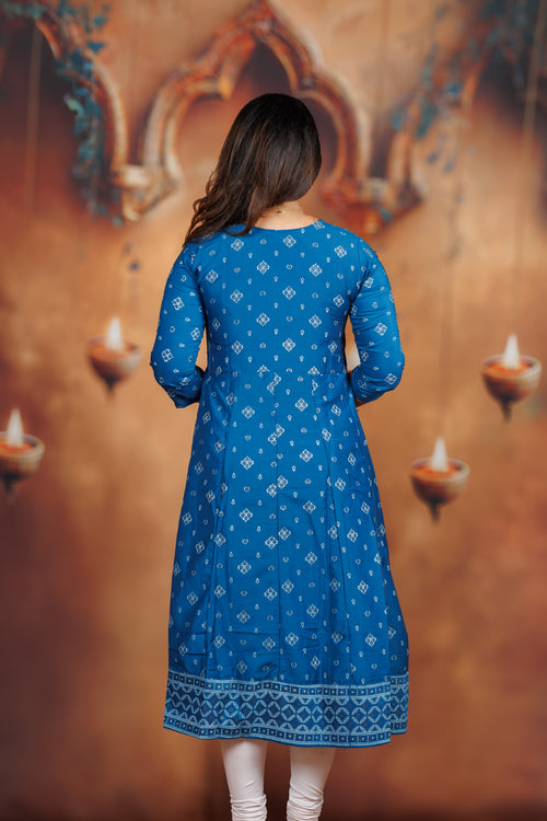 Bindoo Kali Cotton Kurti - Deep Teal