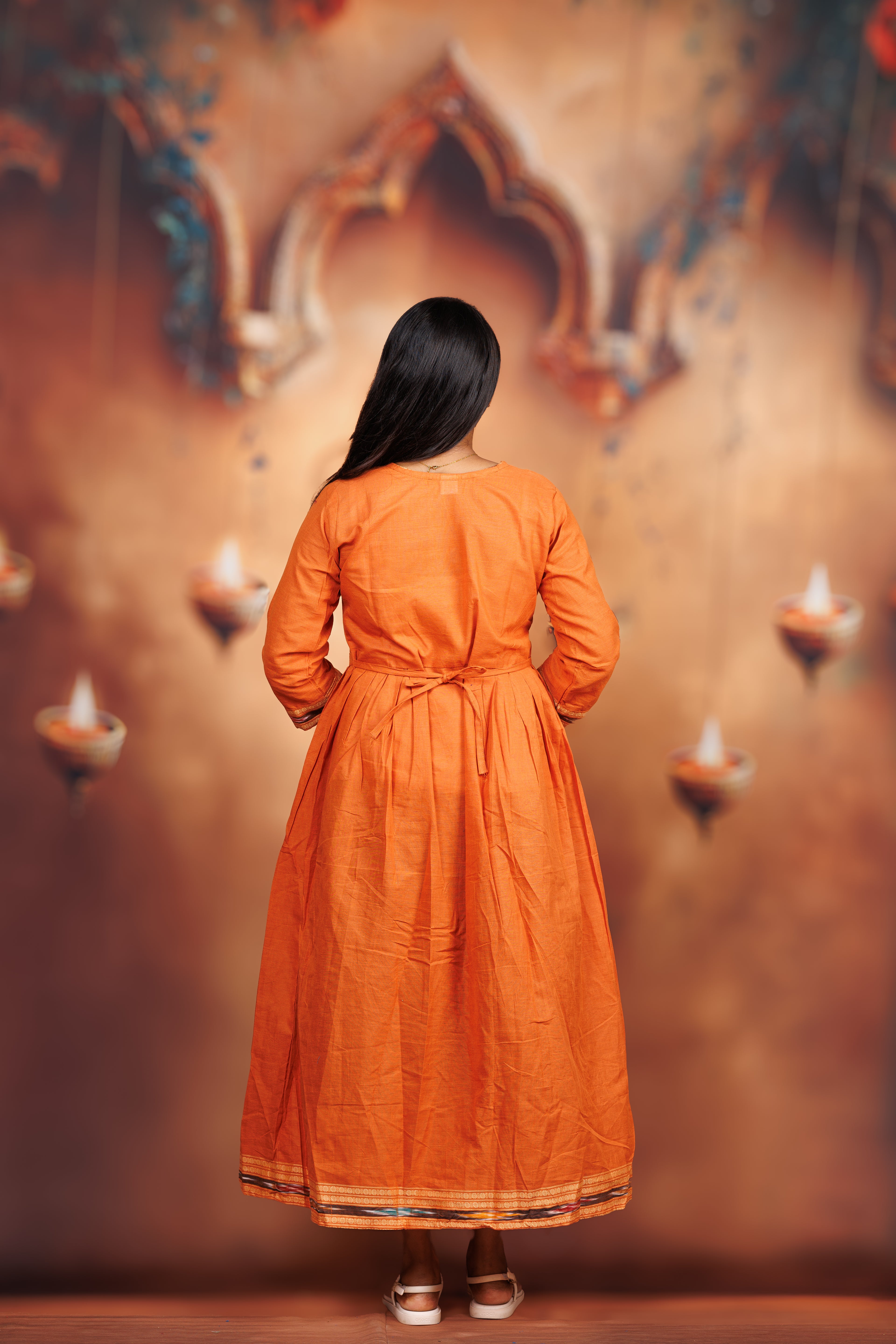 Flared Cotton Kurti – Orange.