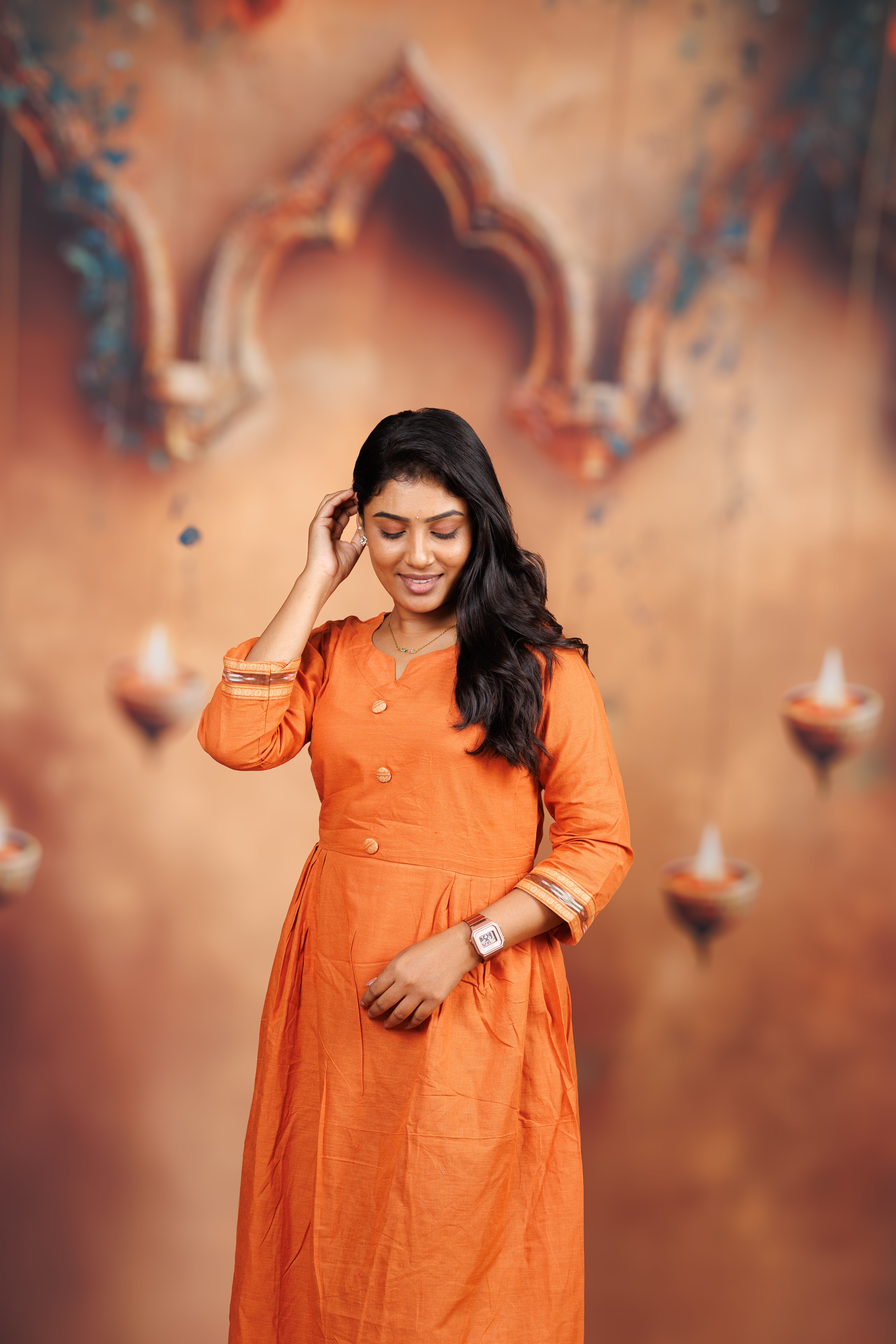 Flared Cotton Kurti – Orange.