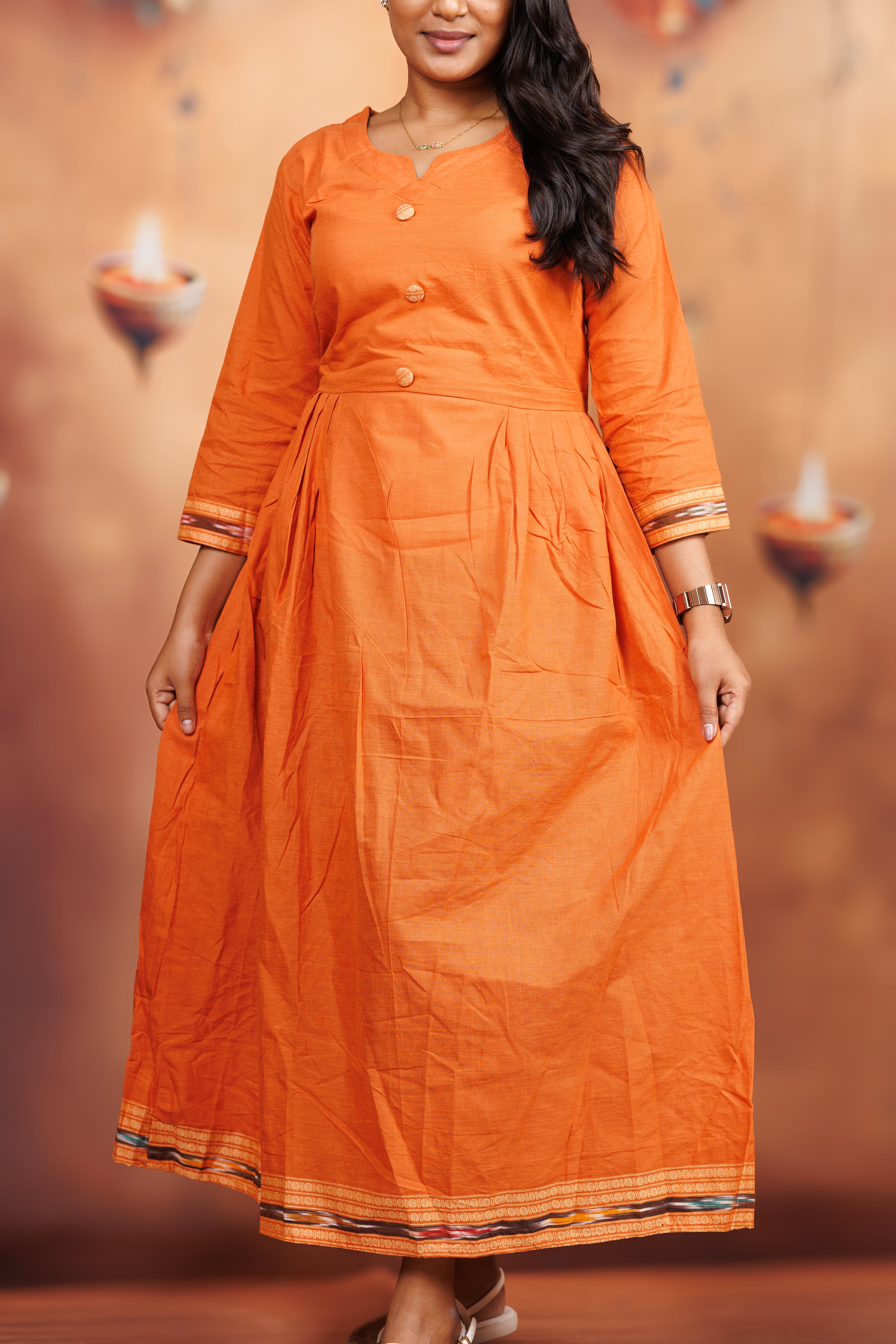 Flared Cotton Kurti – Orange.