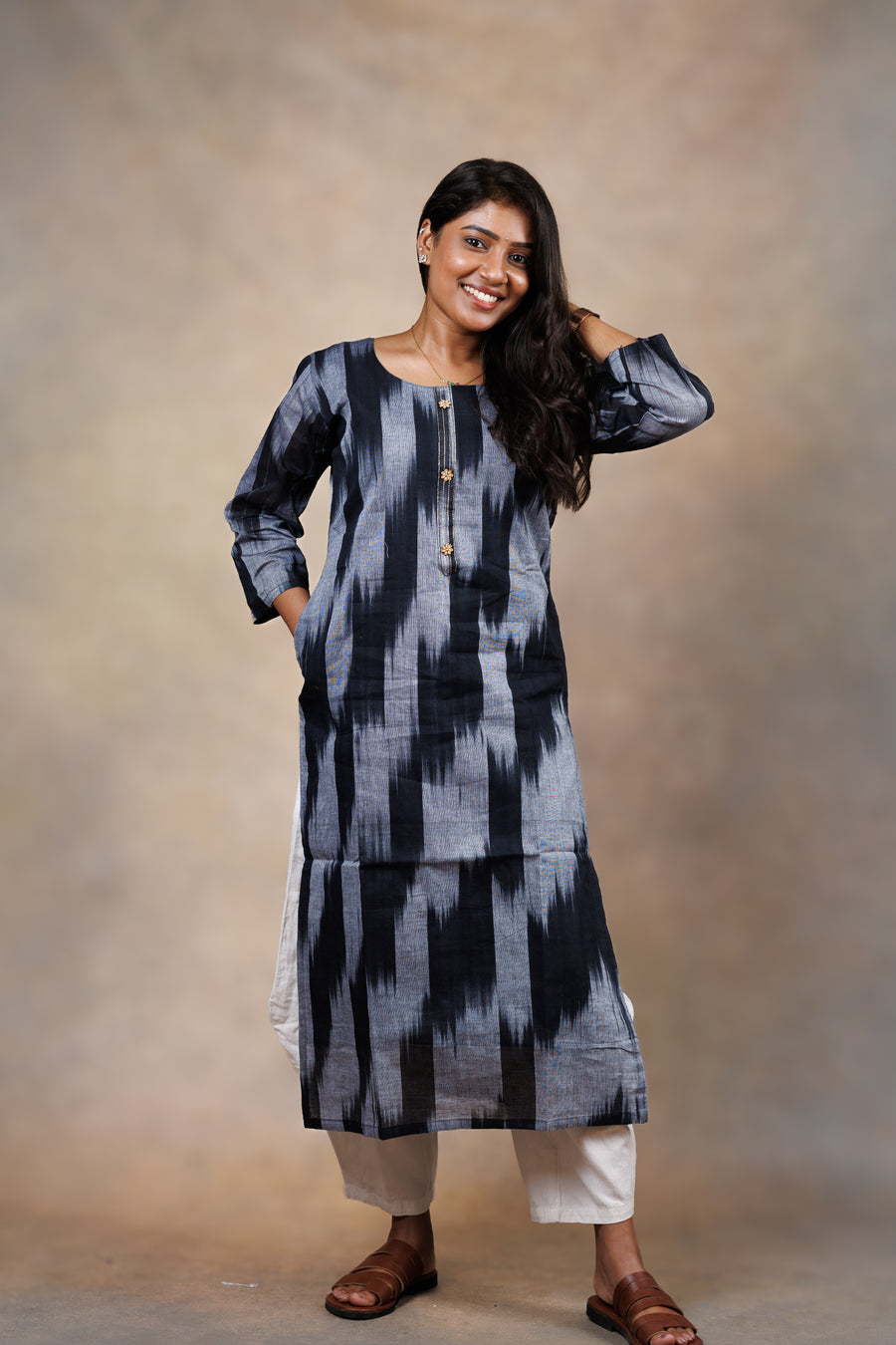 Black Ikat Straight Kurti