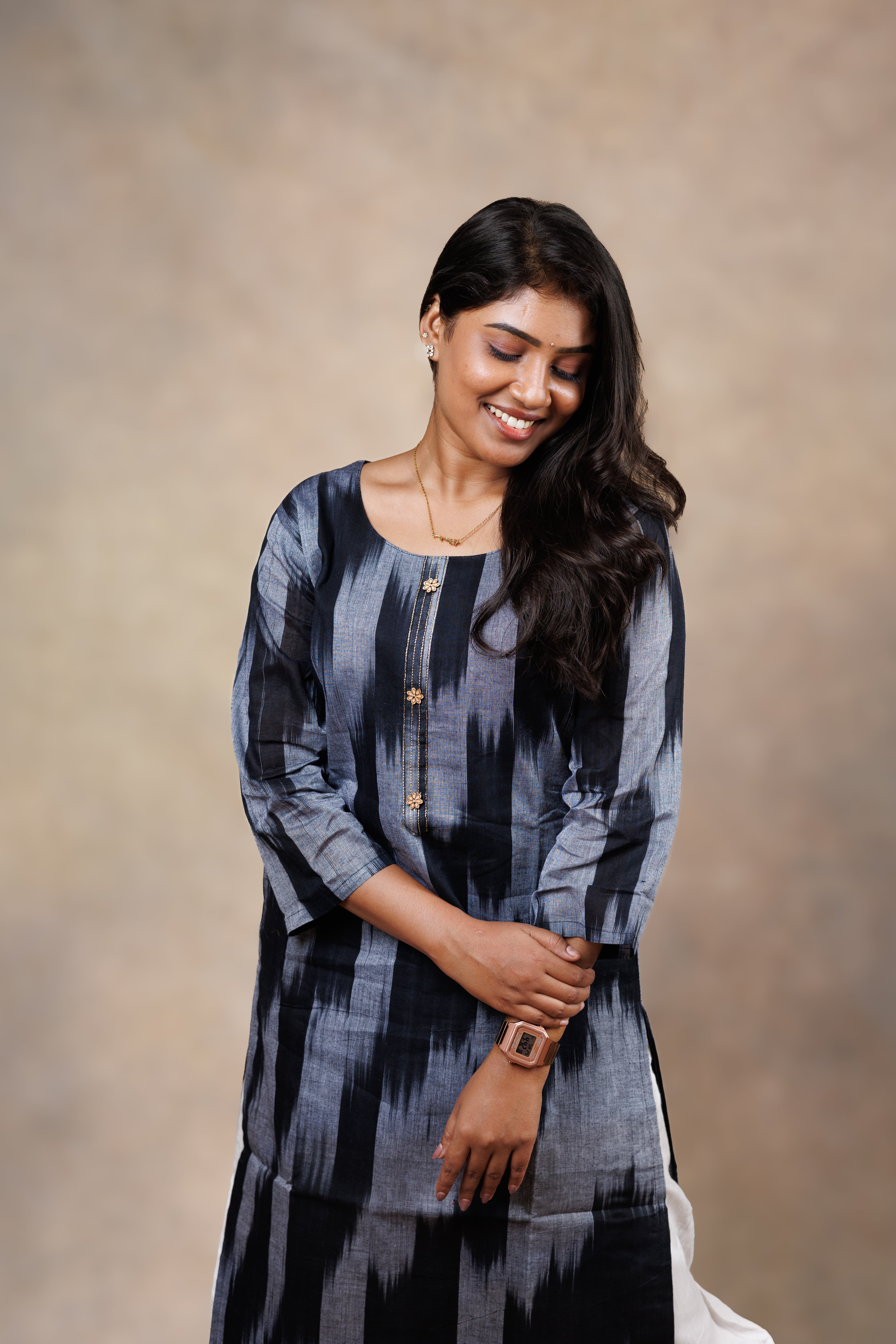 Black Ikat Straight Kurti
