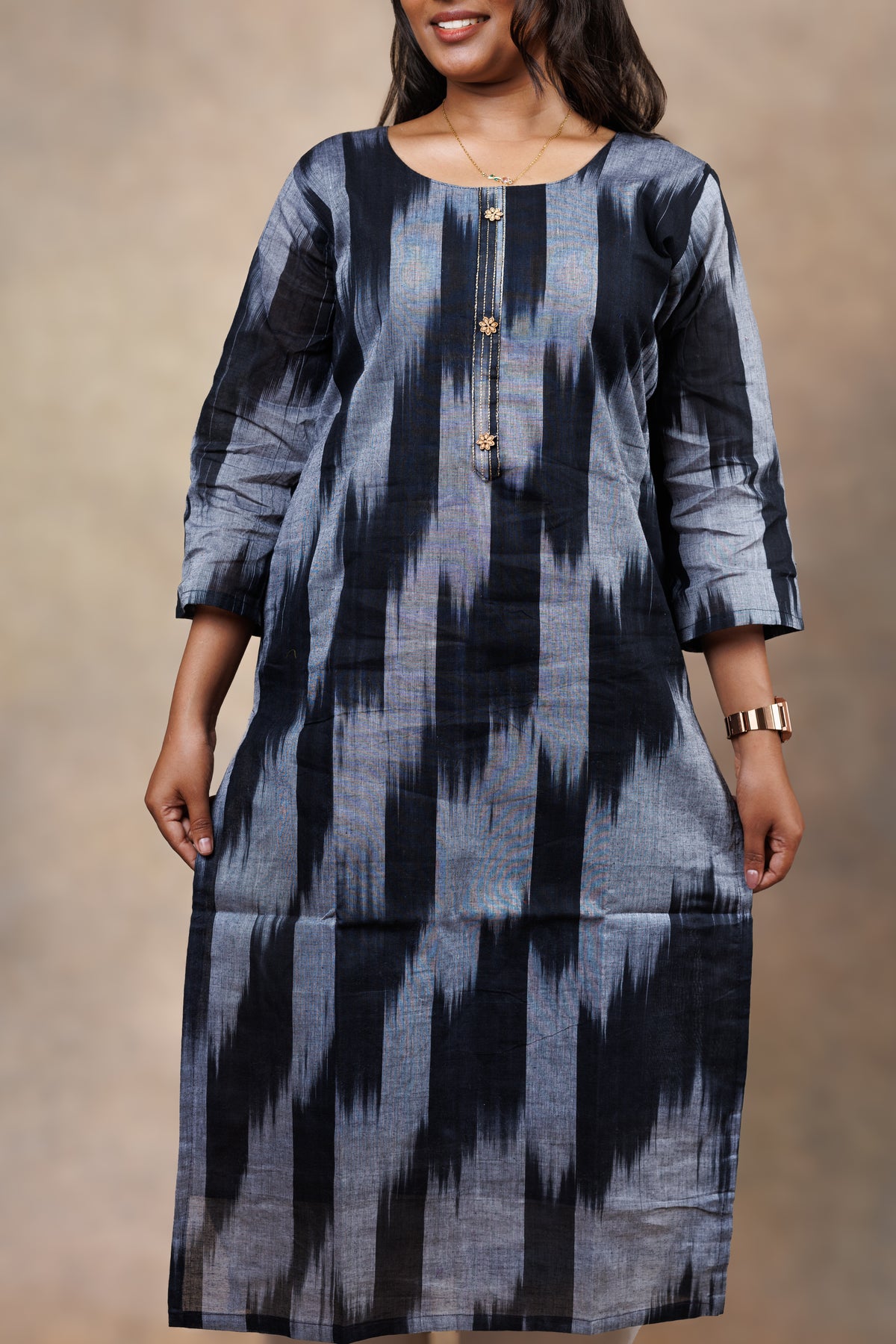 Black Ikat Straight Kurti