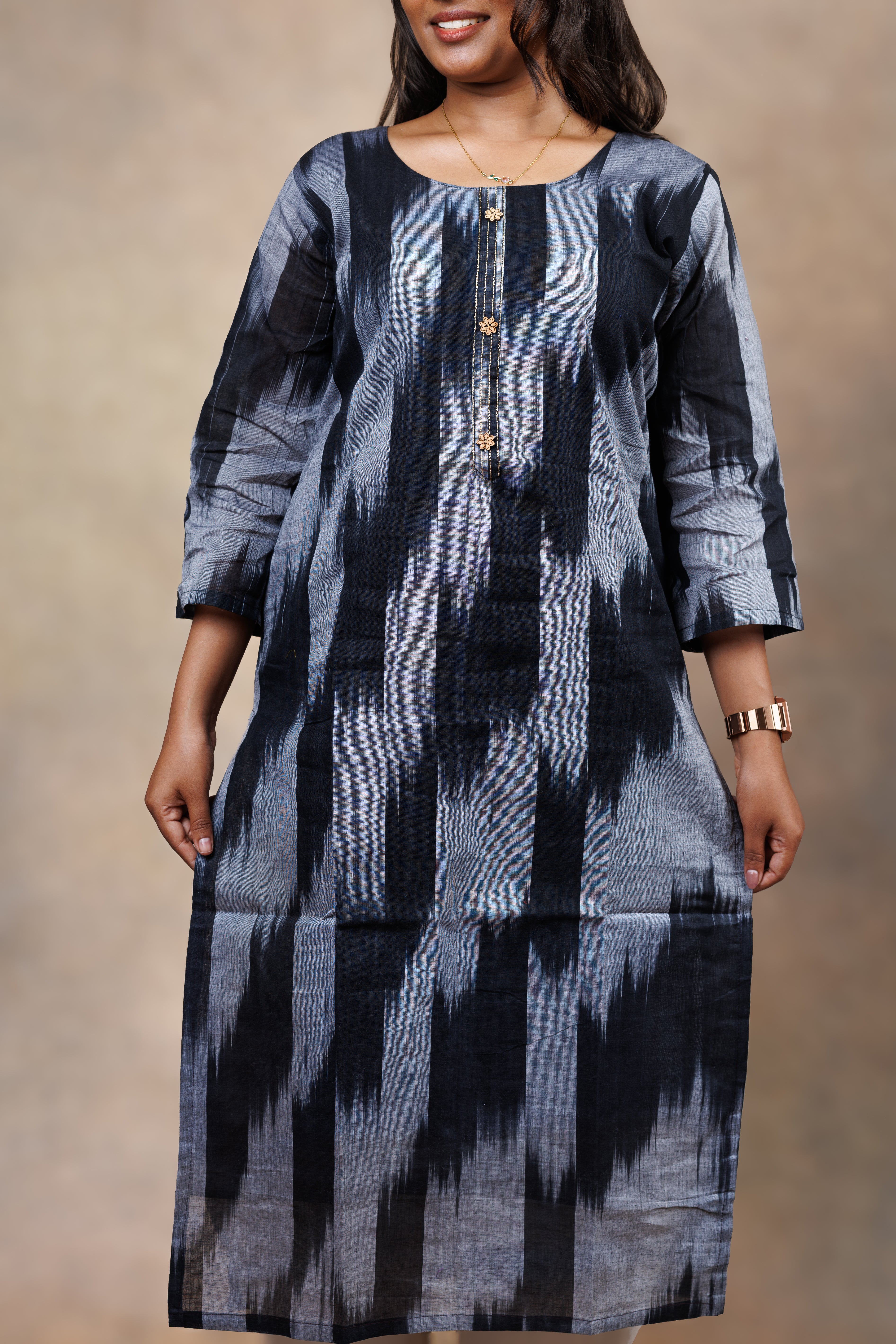Black Ikat Straight Kurti