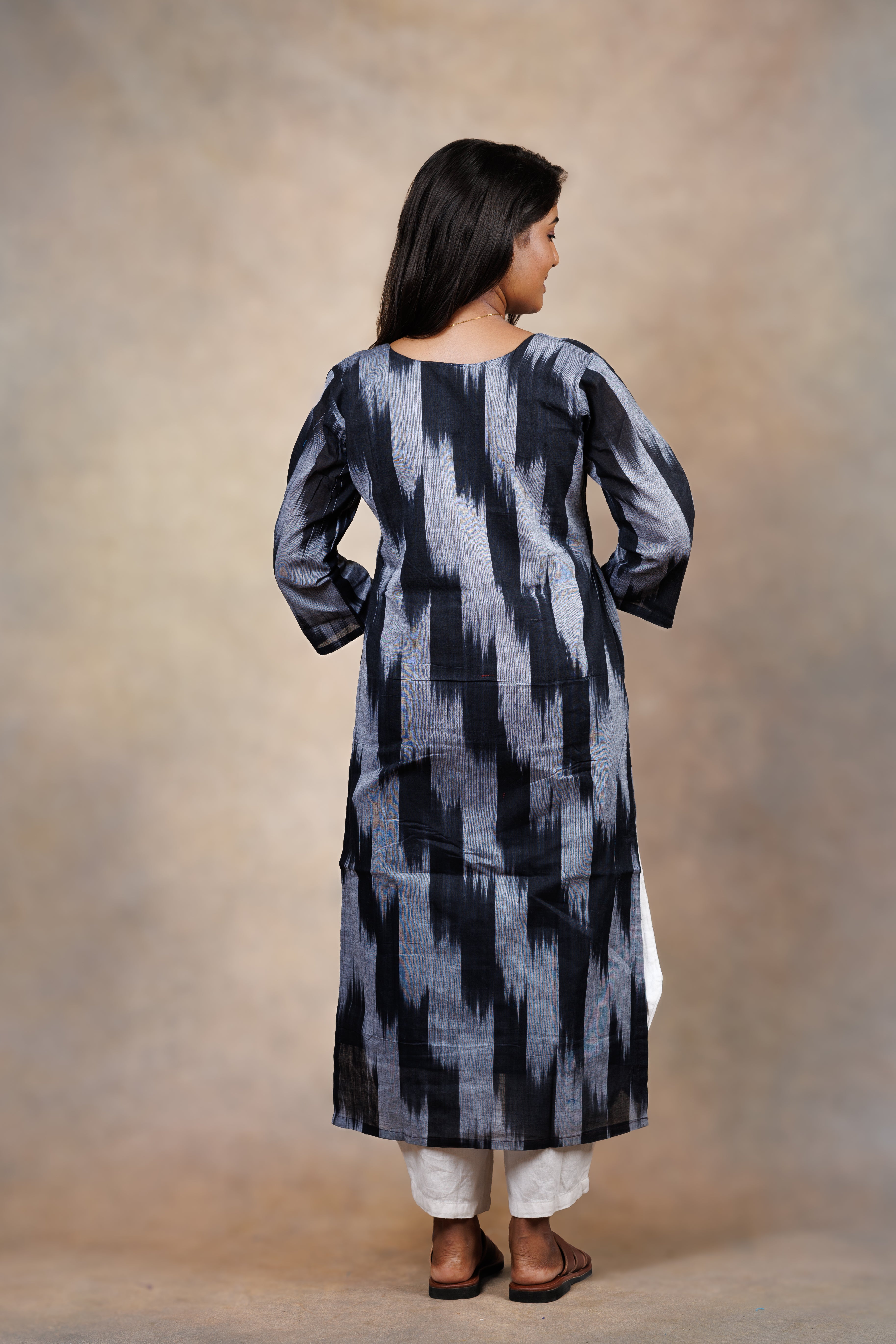 Black Ikat Straight Kurti