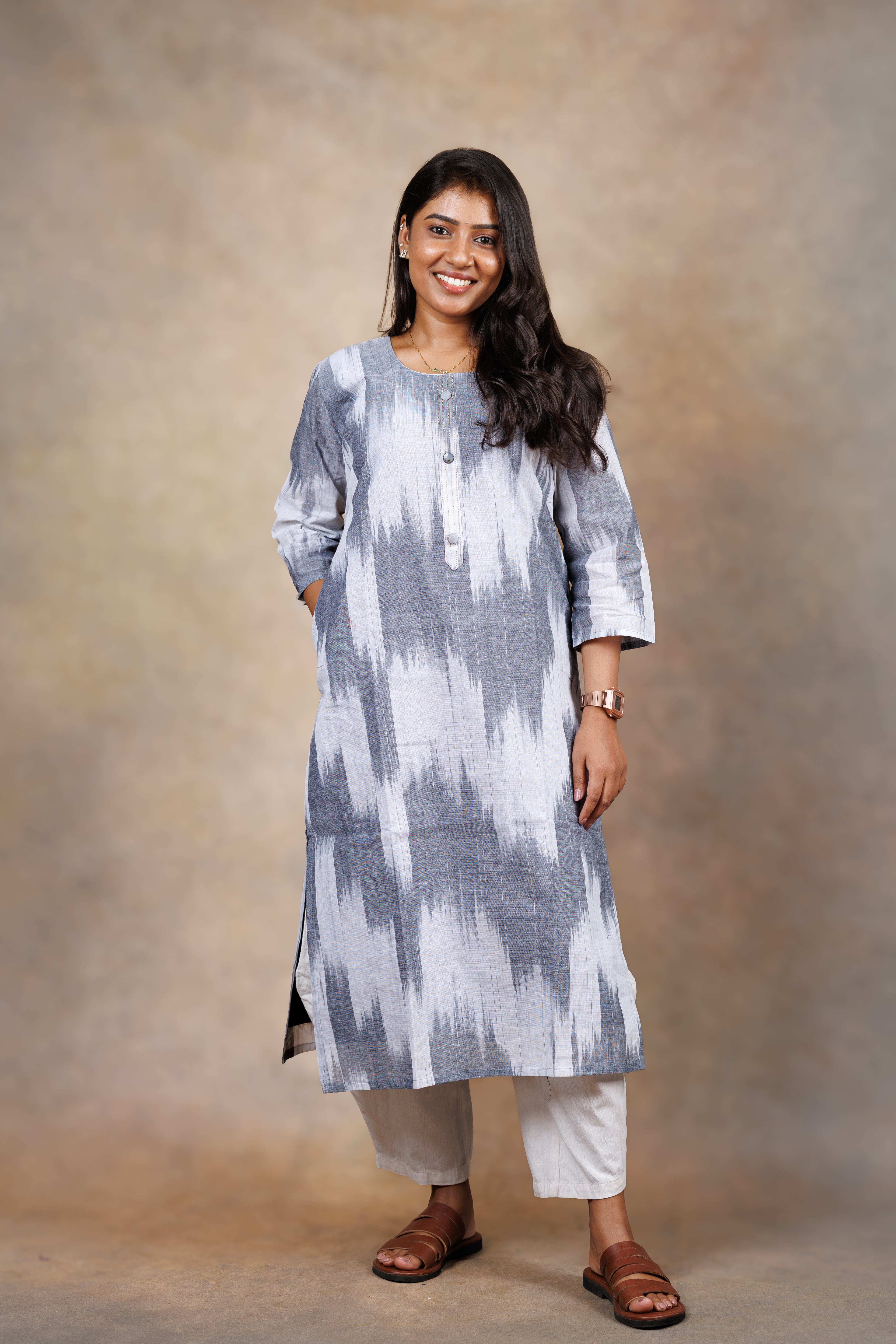 Grey Ikat Straight Kurti