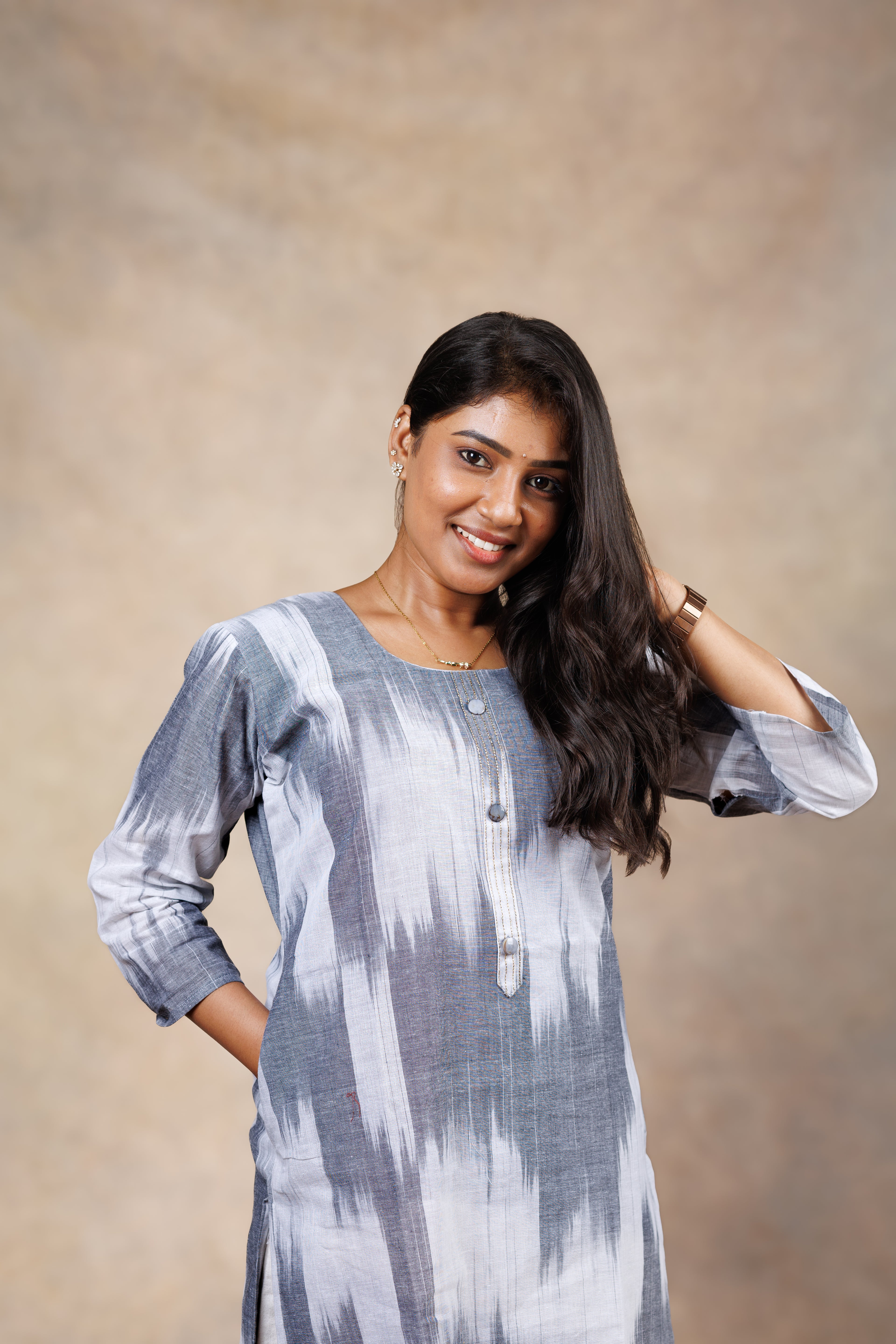 Grey Ikat Straight Kurti