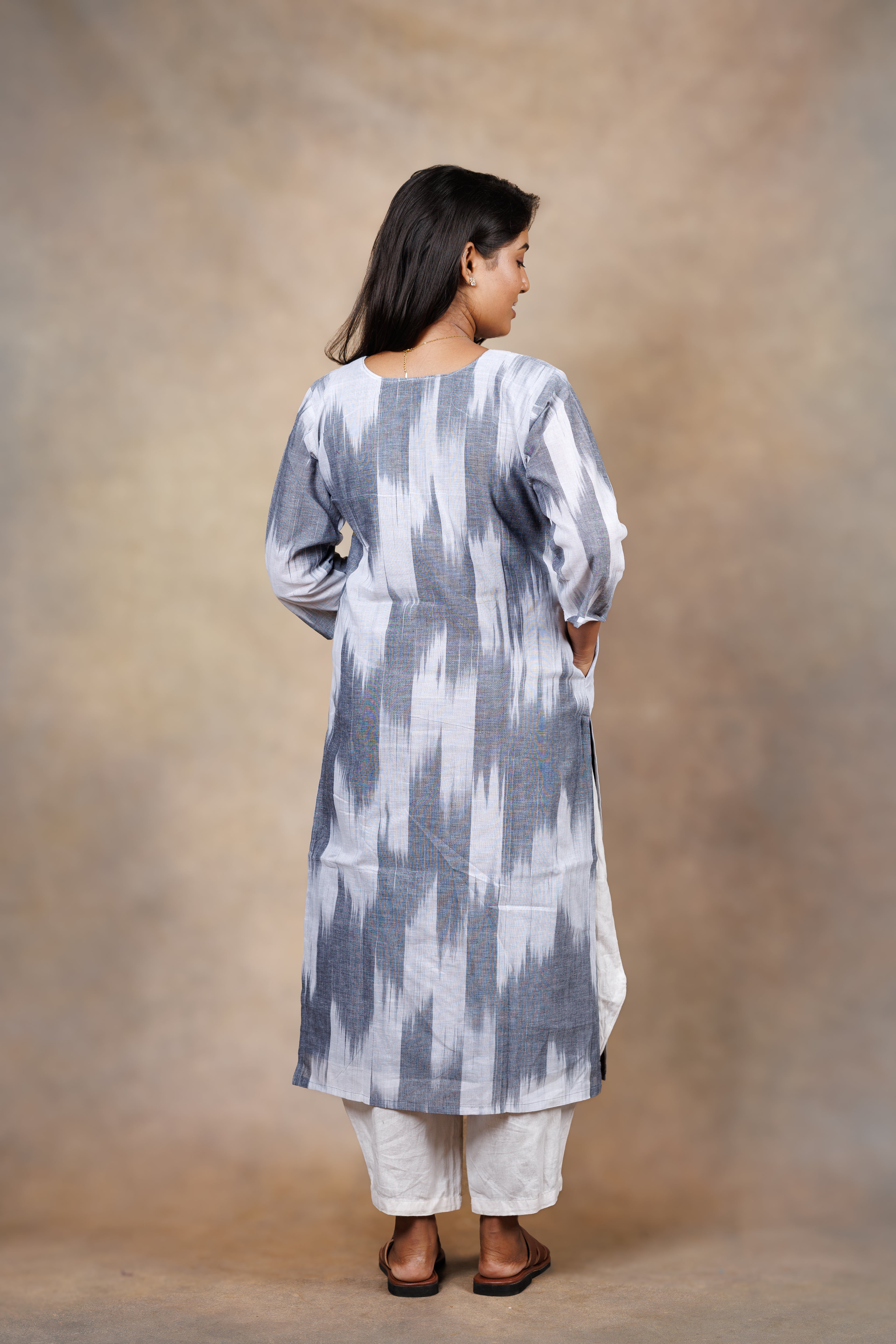 Grey Ikat Straight Kurti