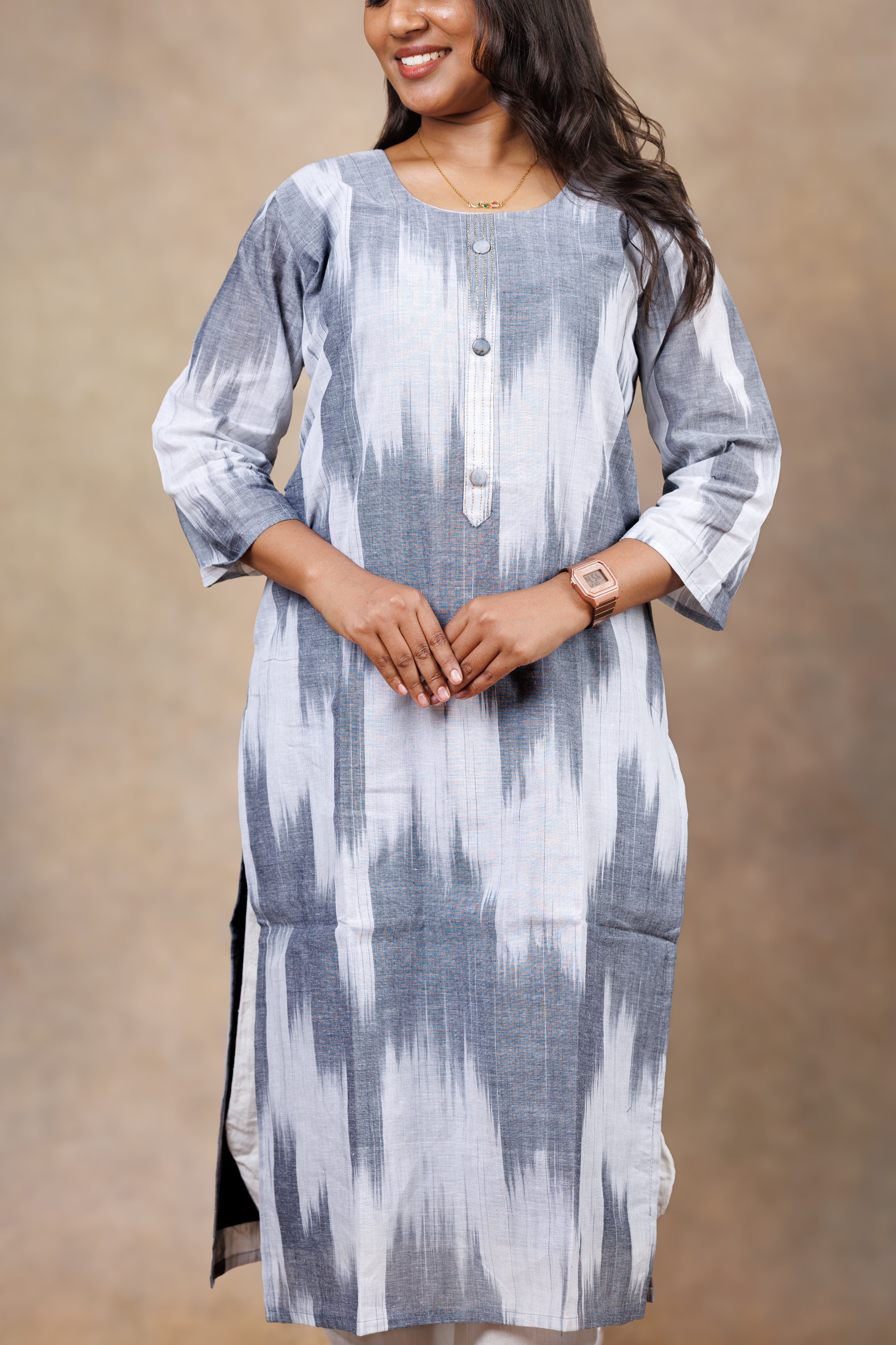 Grey Ikat Straight Kurti