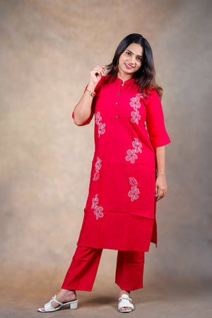 Ruby Blossom Embroidered Co-ord Set