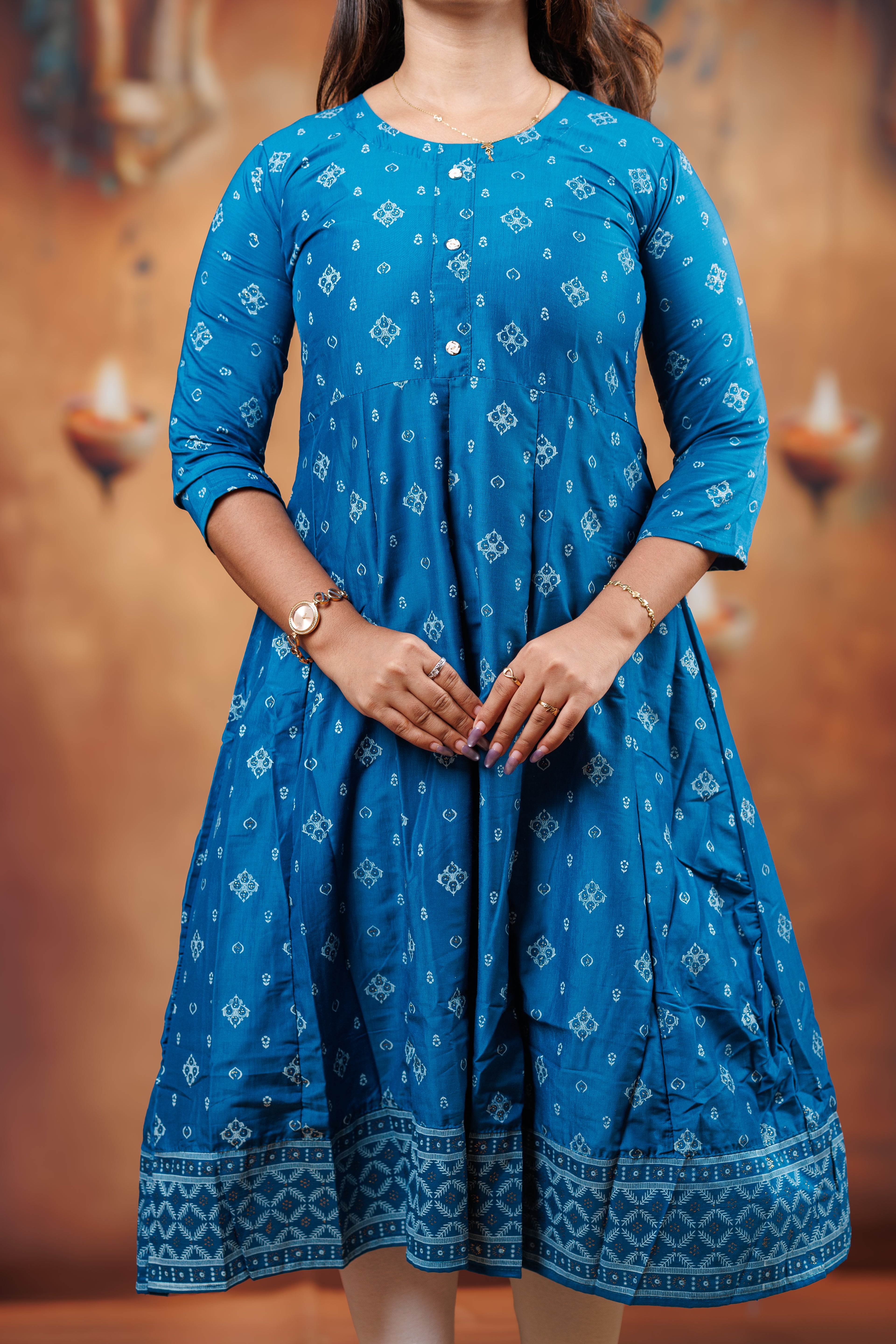 Bindoo Kali Cotton Kurti - Deep Teal