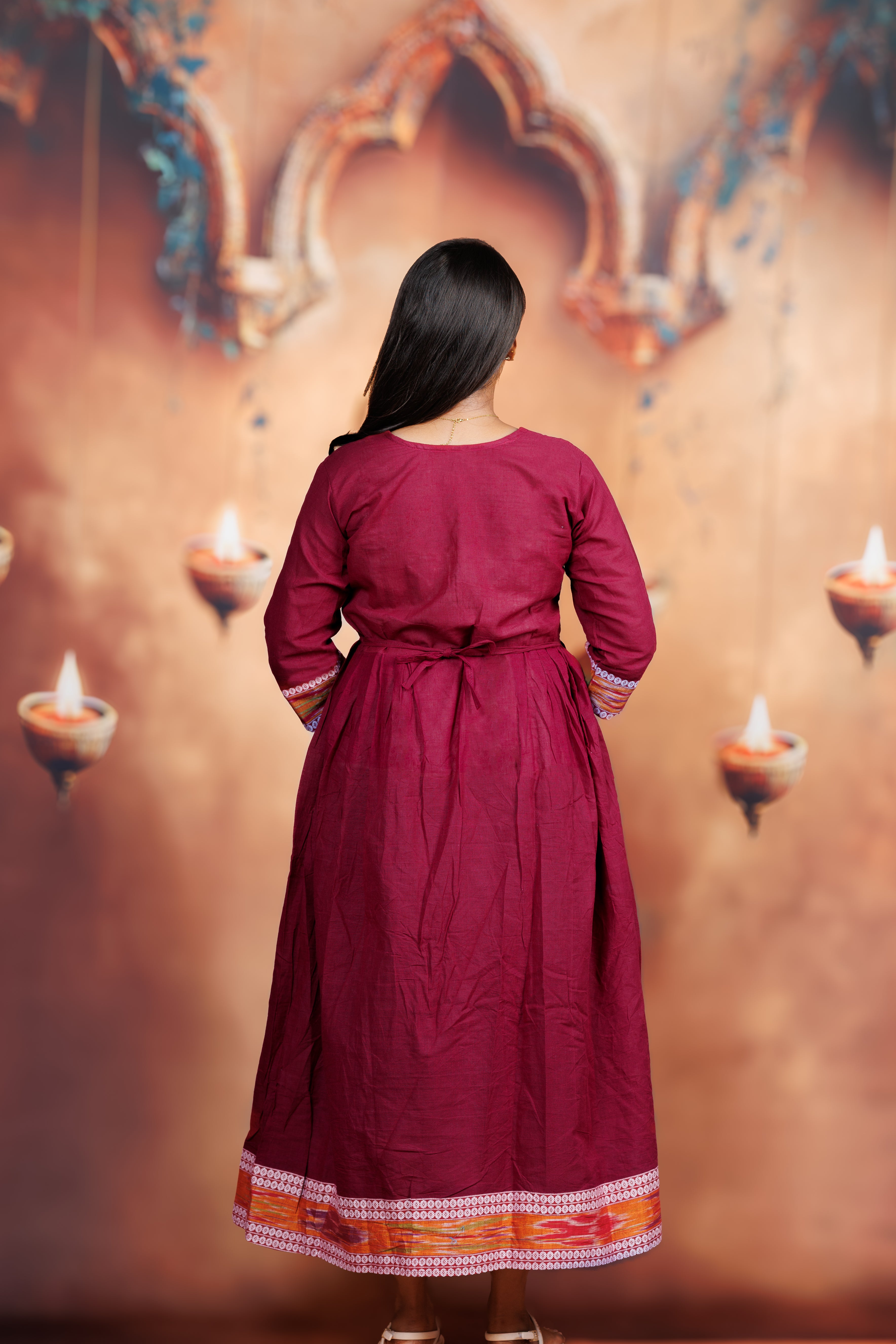 Flared Cotton Kurti - Maroon