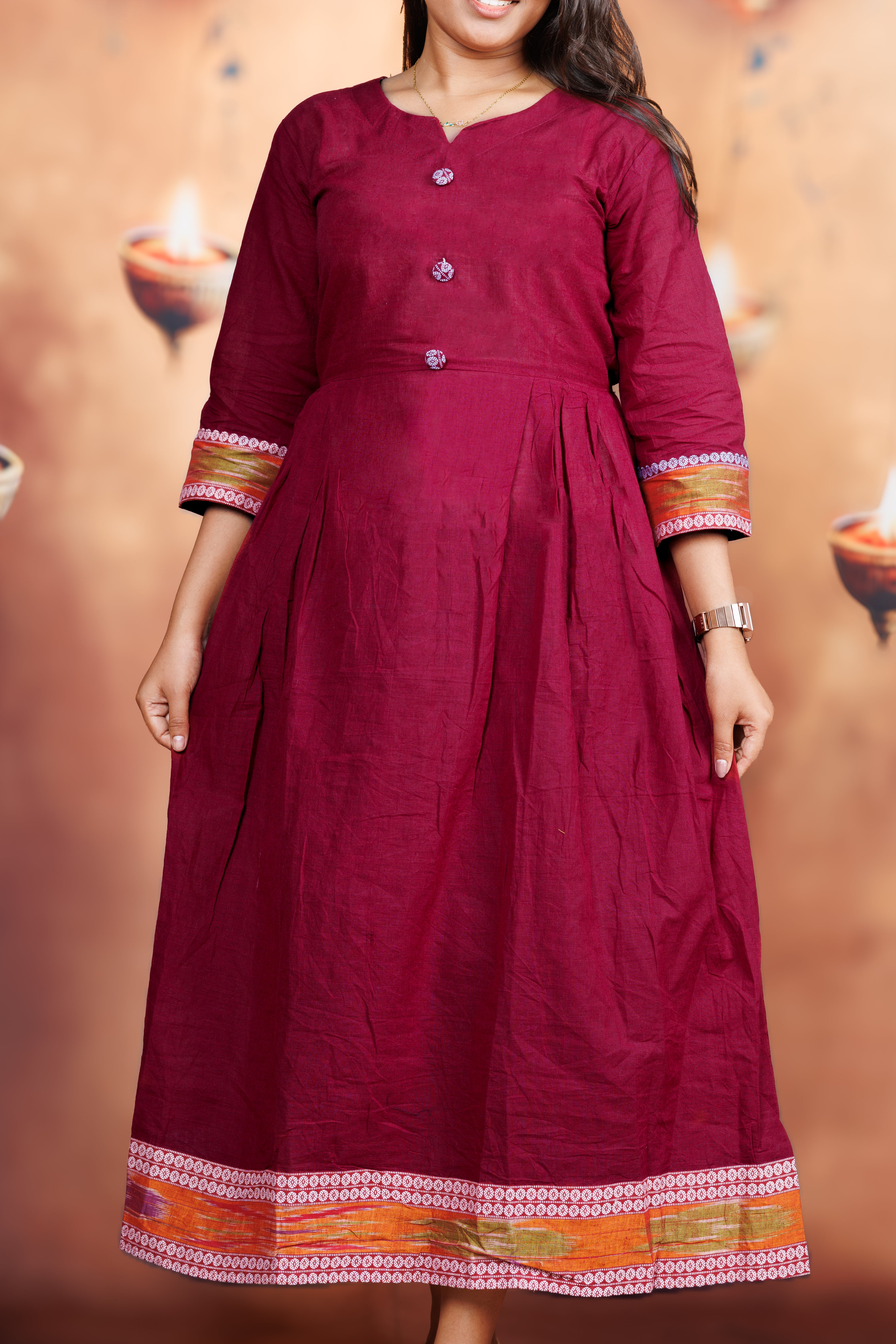 Flared Cotton Kurti - Maroon