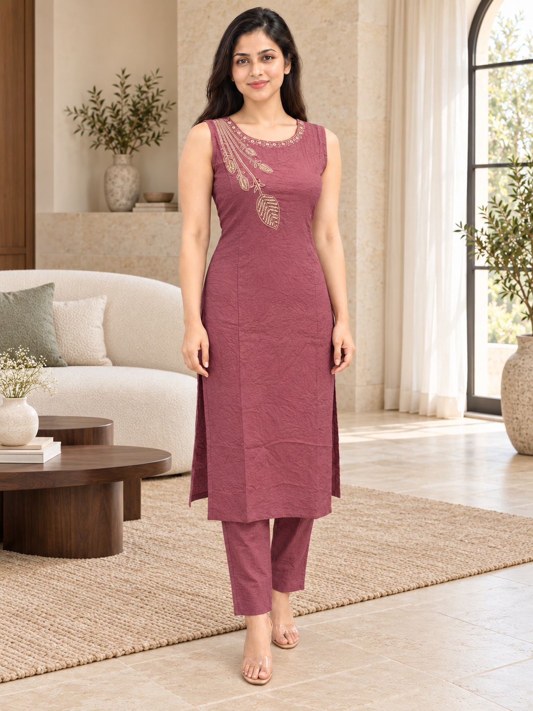 Dusty Rose Round-Neck Co-ord Set