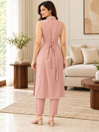Light Peach Designer Stand-Collar Neck Co-ord Set